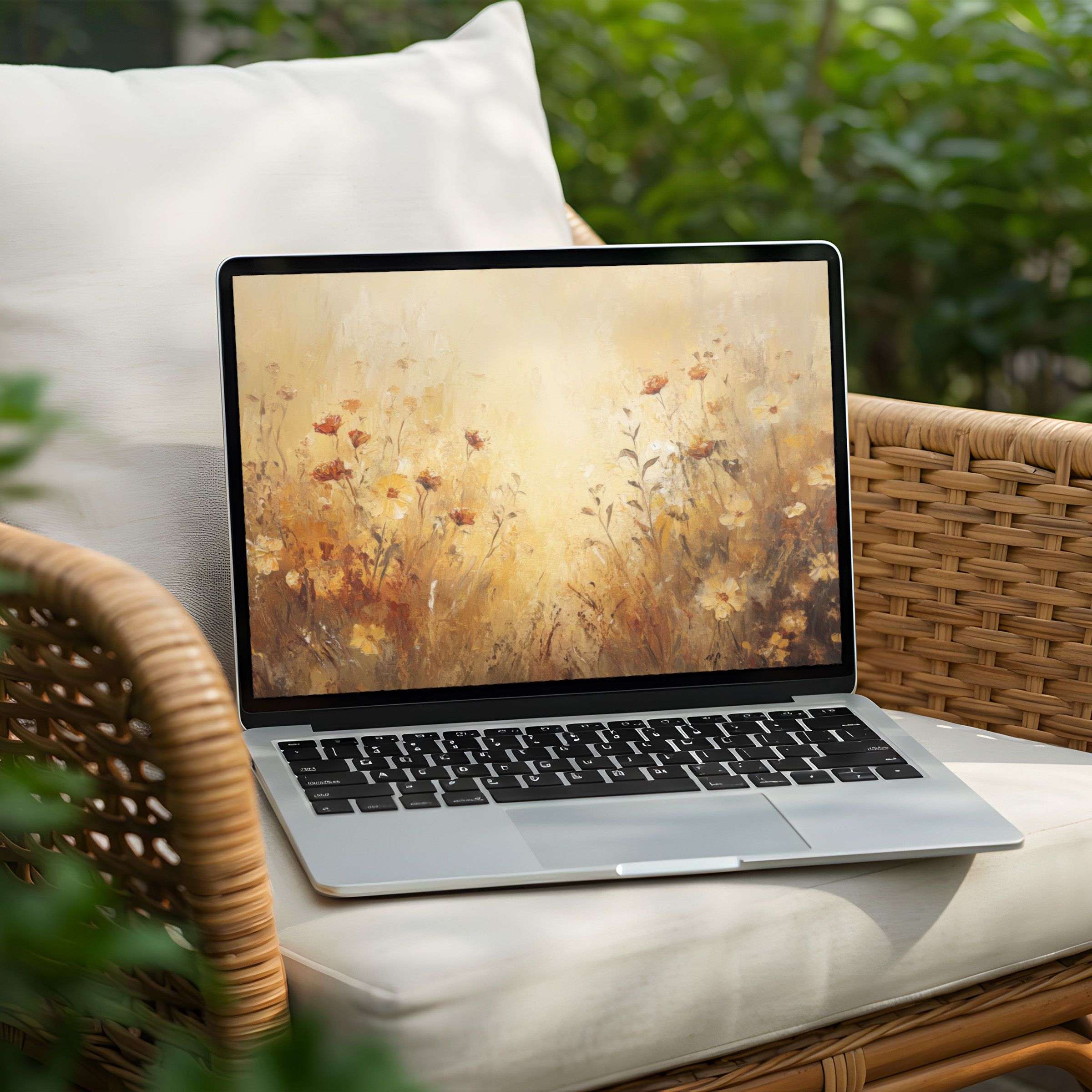 Elegant digital art of wildflowers creates a serene desktop background on a PC or Laptop, available for instant download