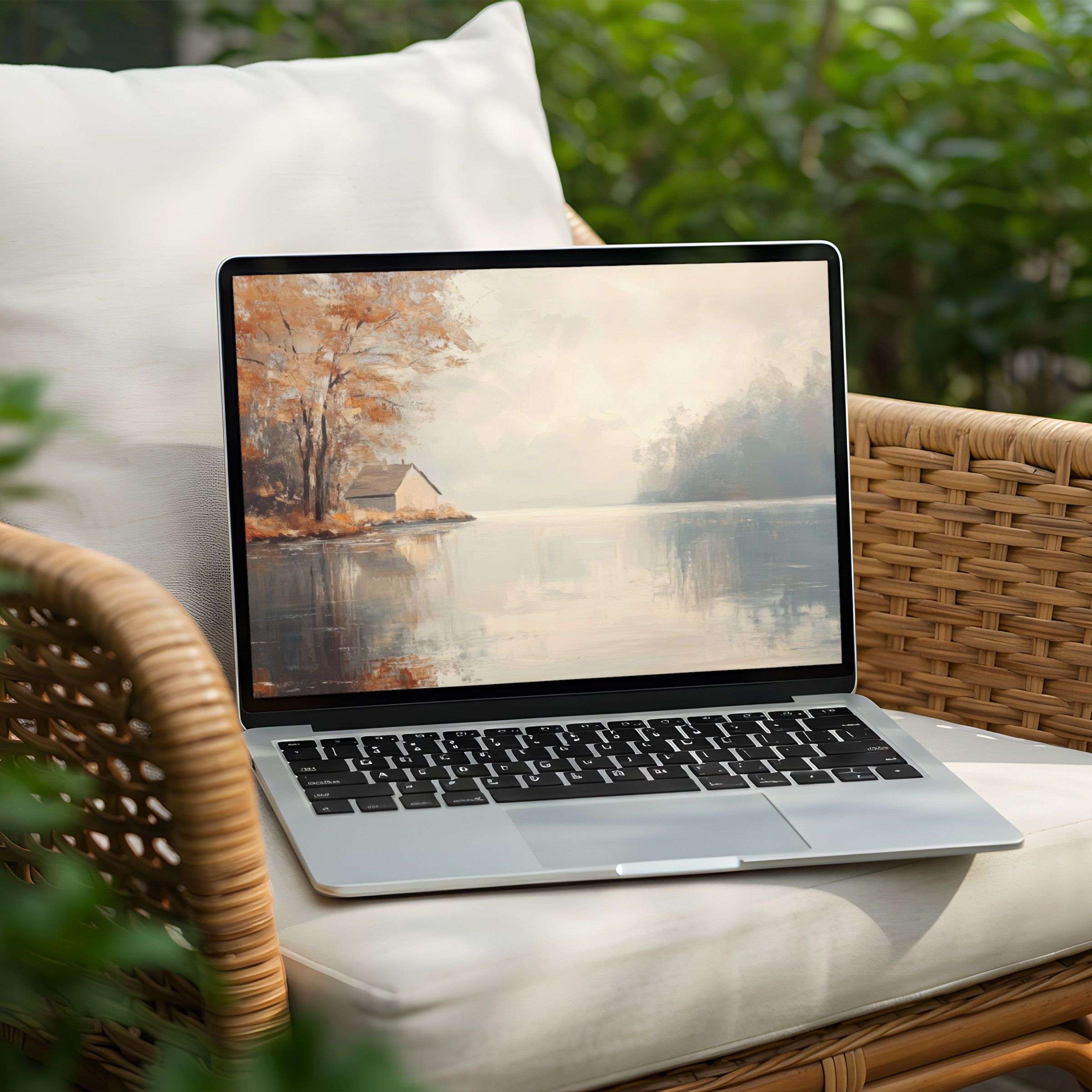Tranquil autumn scene desktop background for PC and laptop instant download inspiring mindfulness and serene elegance