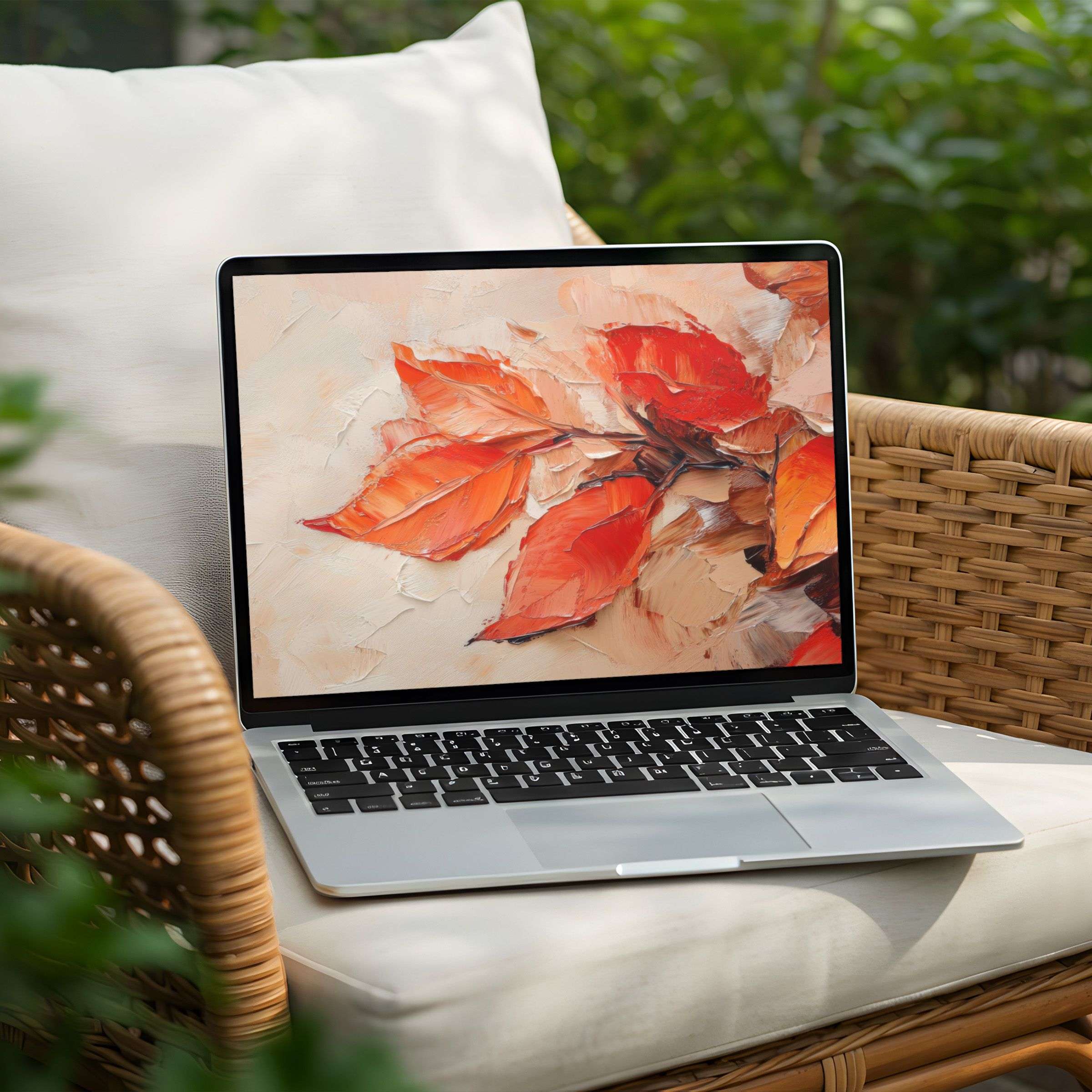 Elegant autumn leaves desktop background for PC or Laptop, instant download for a calm, inspiring touch to your digital space