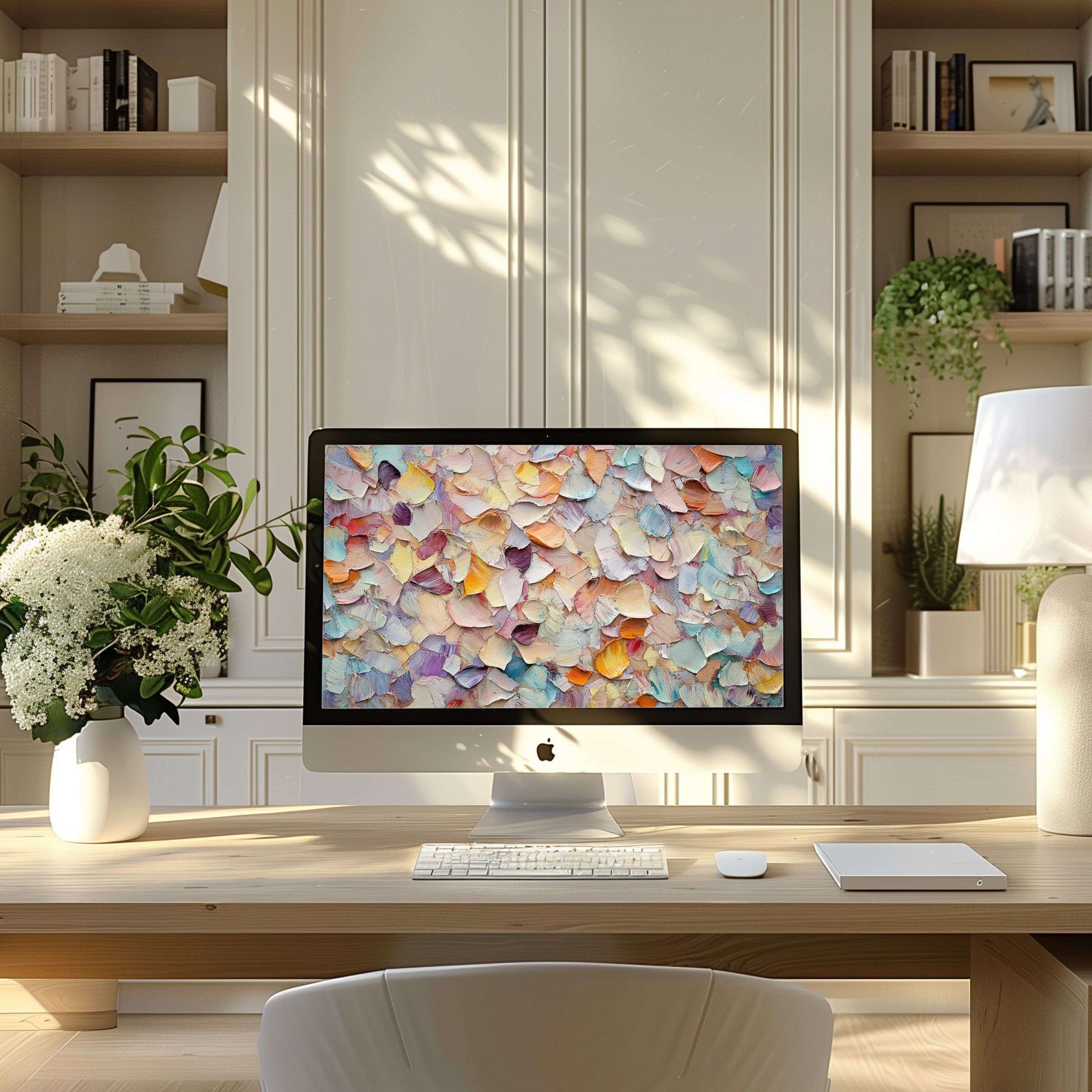 Inspiring pastel abstract wallpaper for computer enhances a serene modern home office perfect for PC or laptop digital download