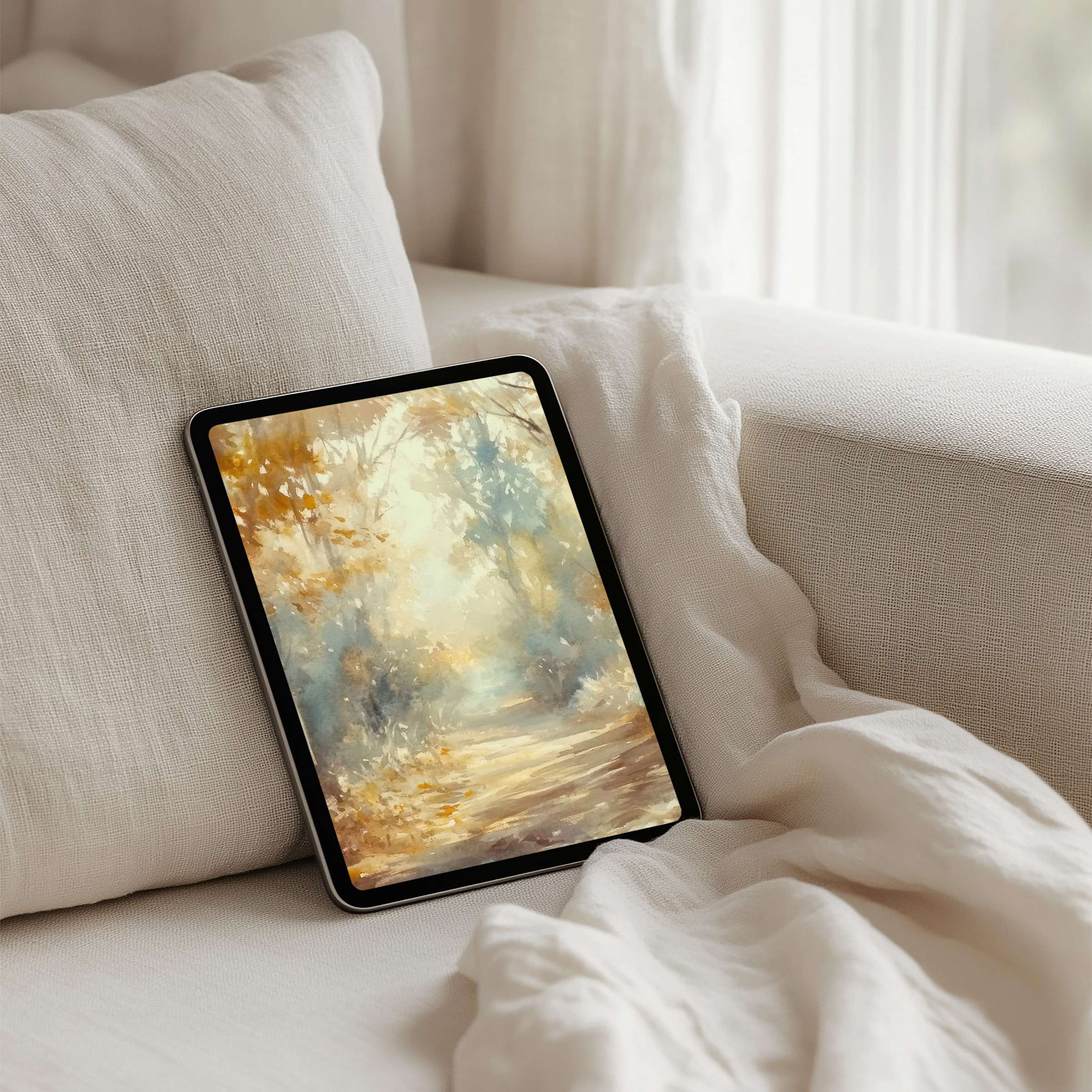 Calming watercolor iPad background with autumn tones enhances your tablet experience inspiring mindfulness and elegance instant download