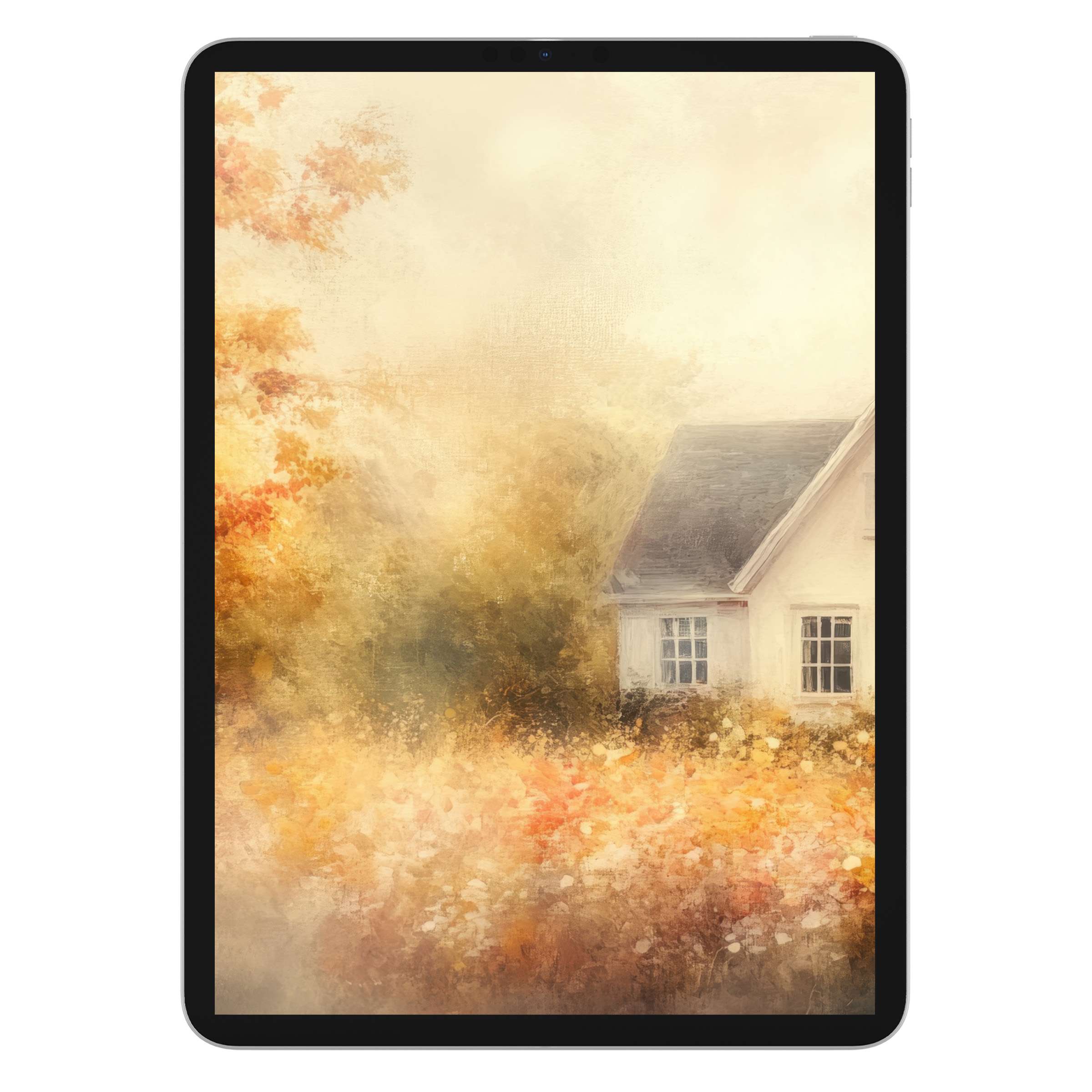 Elegant fall iPad wallpaper with warm autumn hues and serene countryside for calming digital download, perfect tablet background