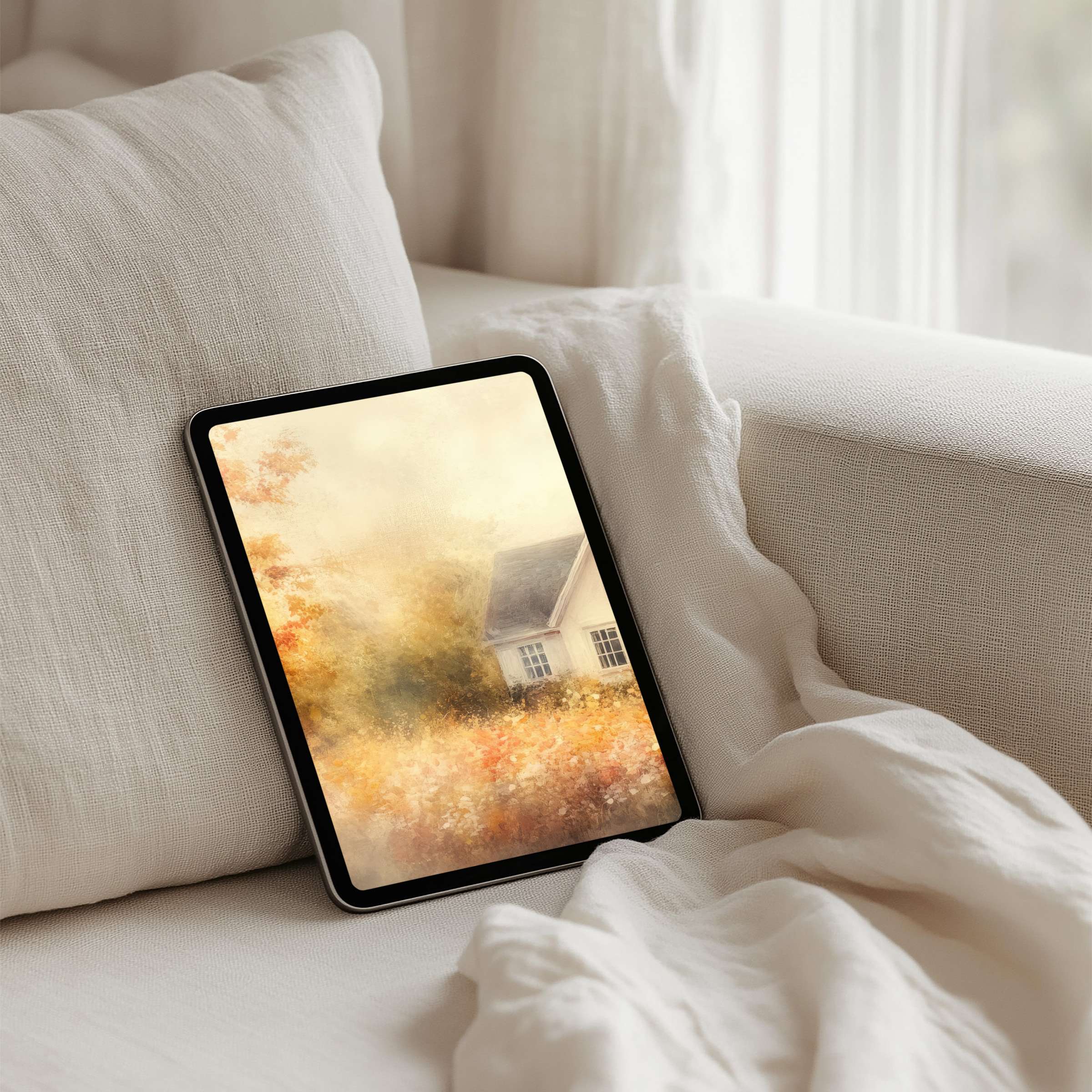 Calming and elegant iPad background with autumnal hues for instant download fits most tablet screens offering mindfulness and inspiration