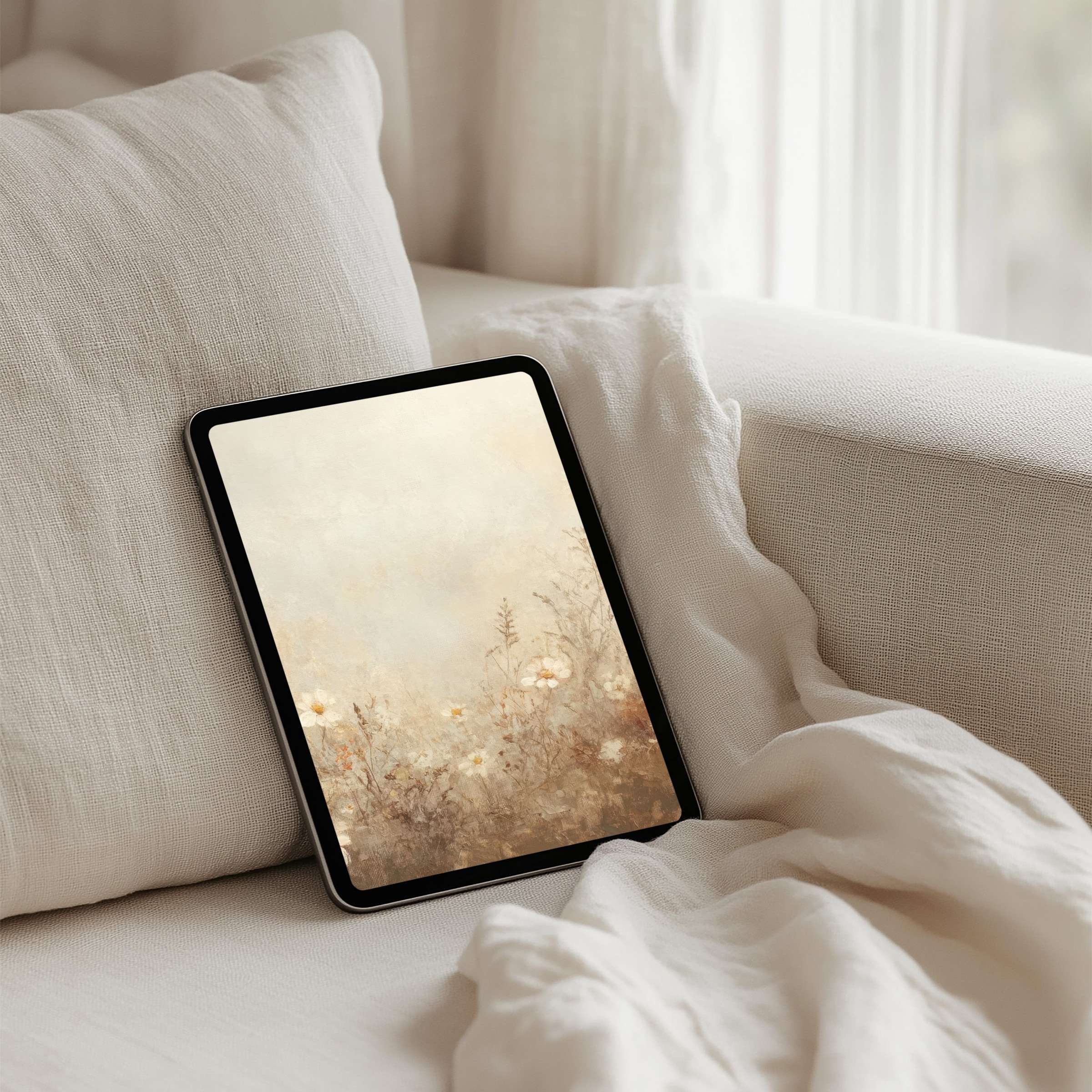 Elegant iPad background featuring serene floral art, perfect for instant download to enrich any tablet with calming inspiration