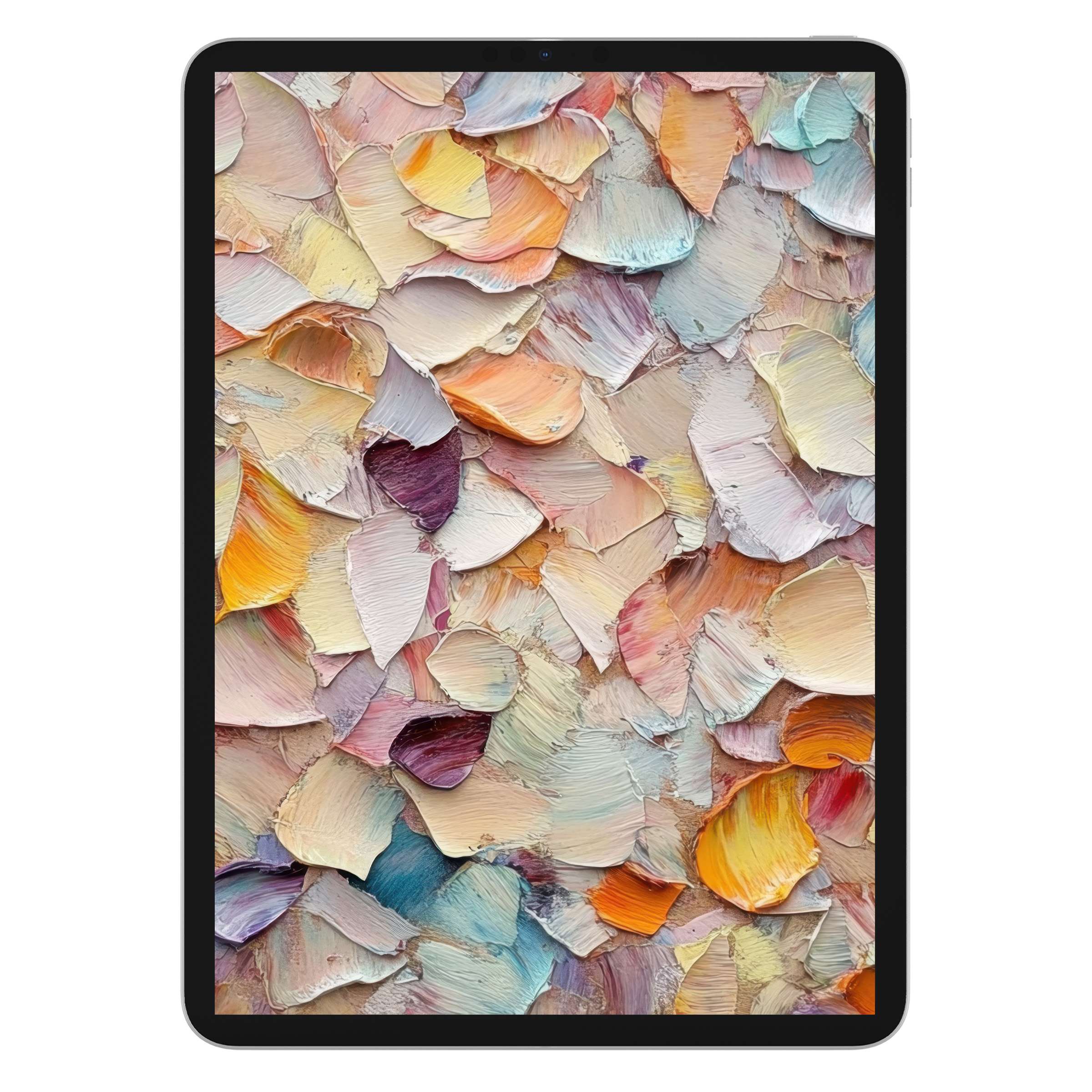Vibrant fall iPad wallpaper with textured pastel brushstrokes creates an inspiring digital download background for tablets and devices