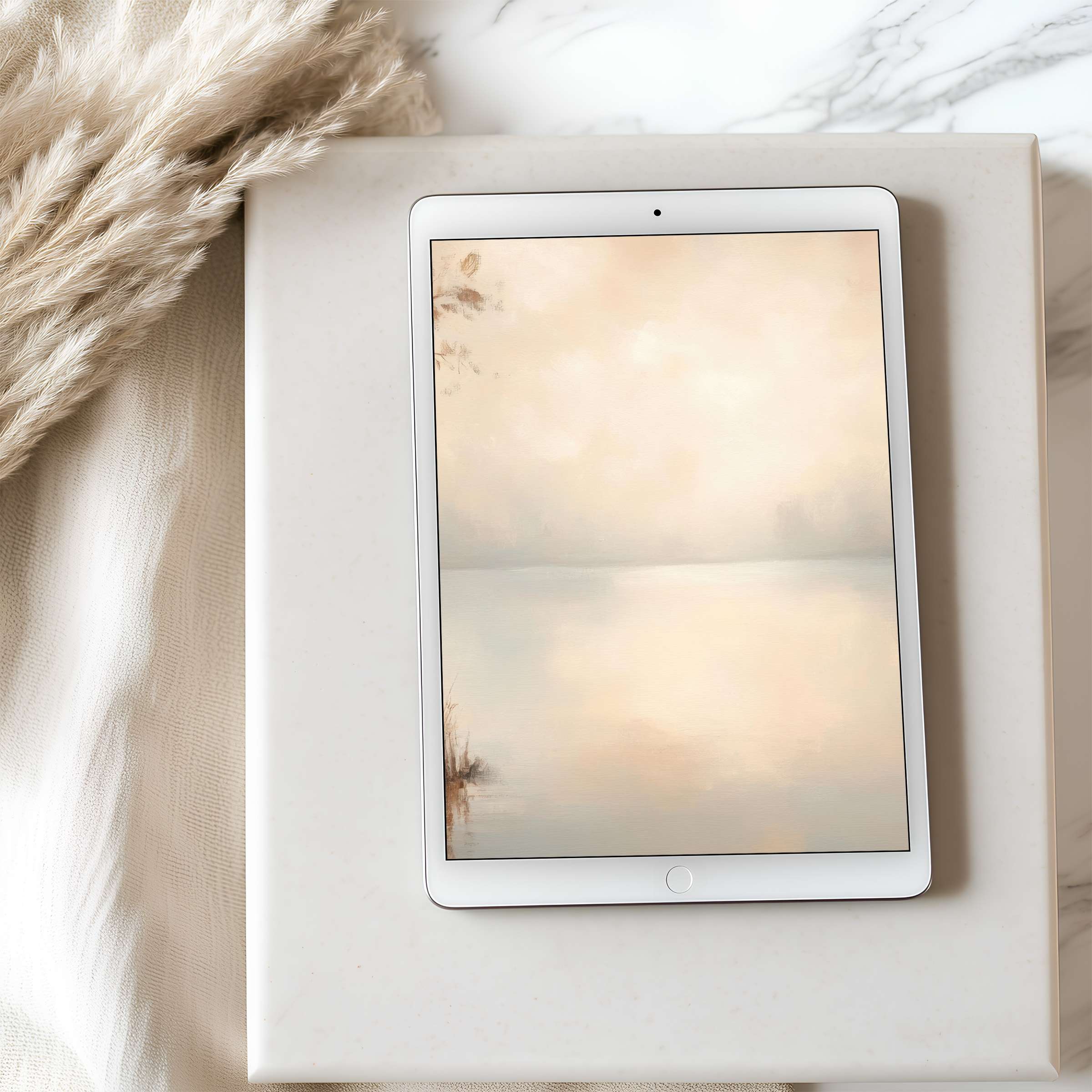 Elegant tablet wallpaper featuring a serene, high-resolution water scene in soft pastels, perfect for iPad and Android