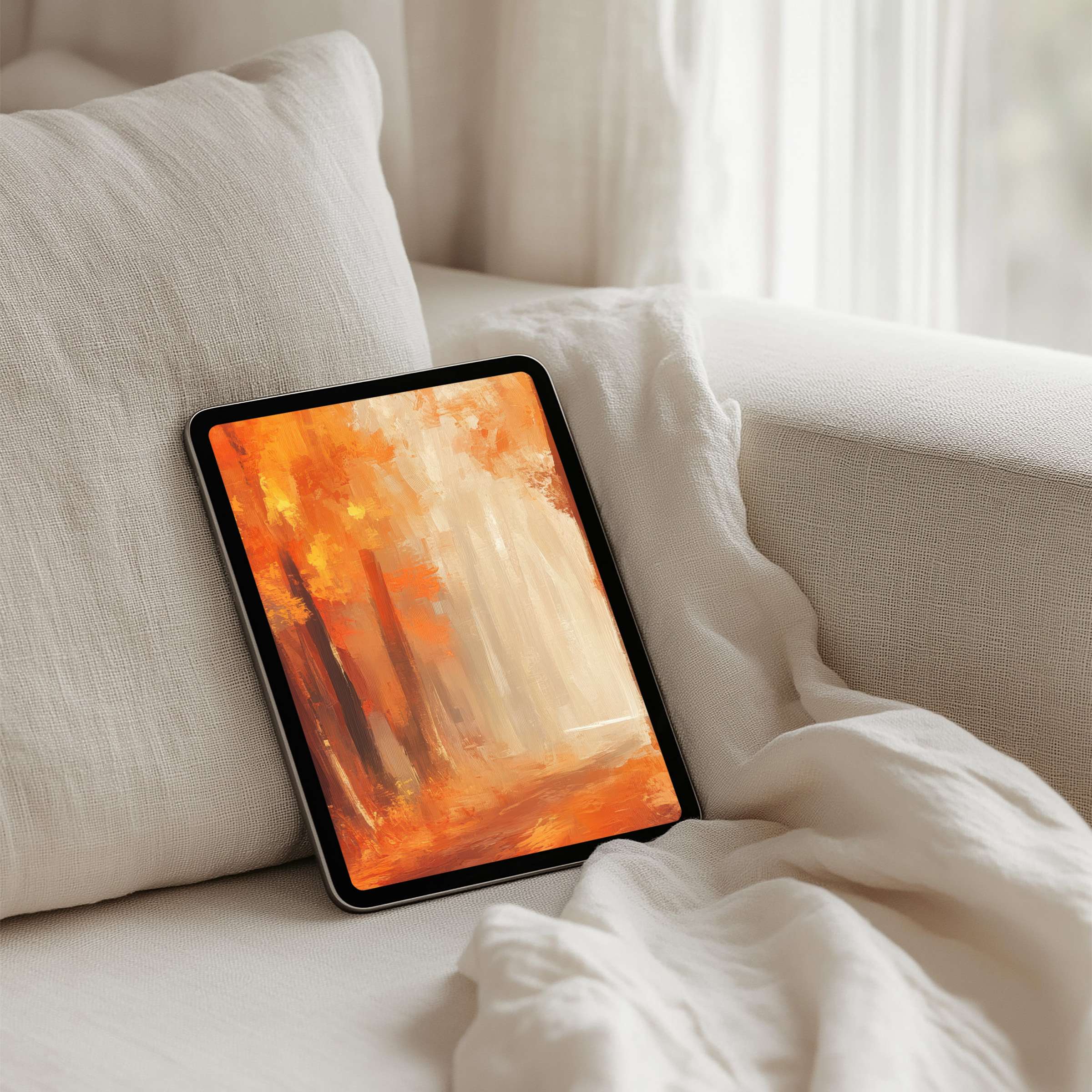 Elegant digital art with warm autumn hues creates a calming iPad background perfect for tablet use and instant download