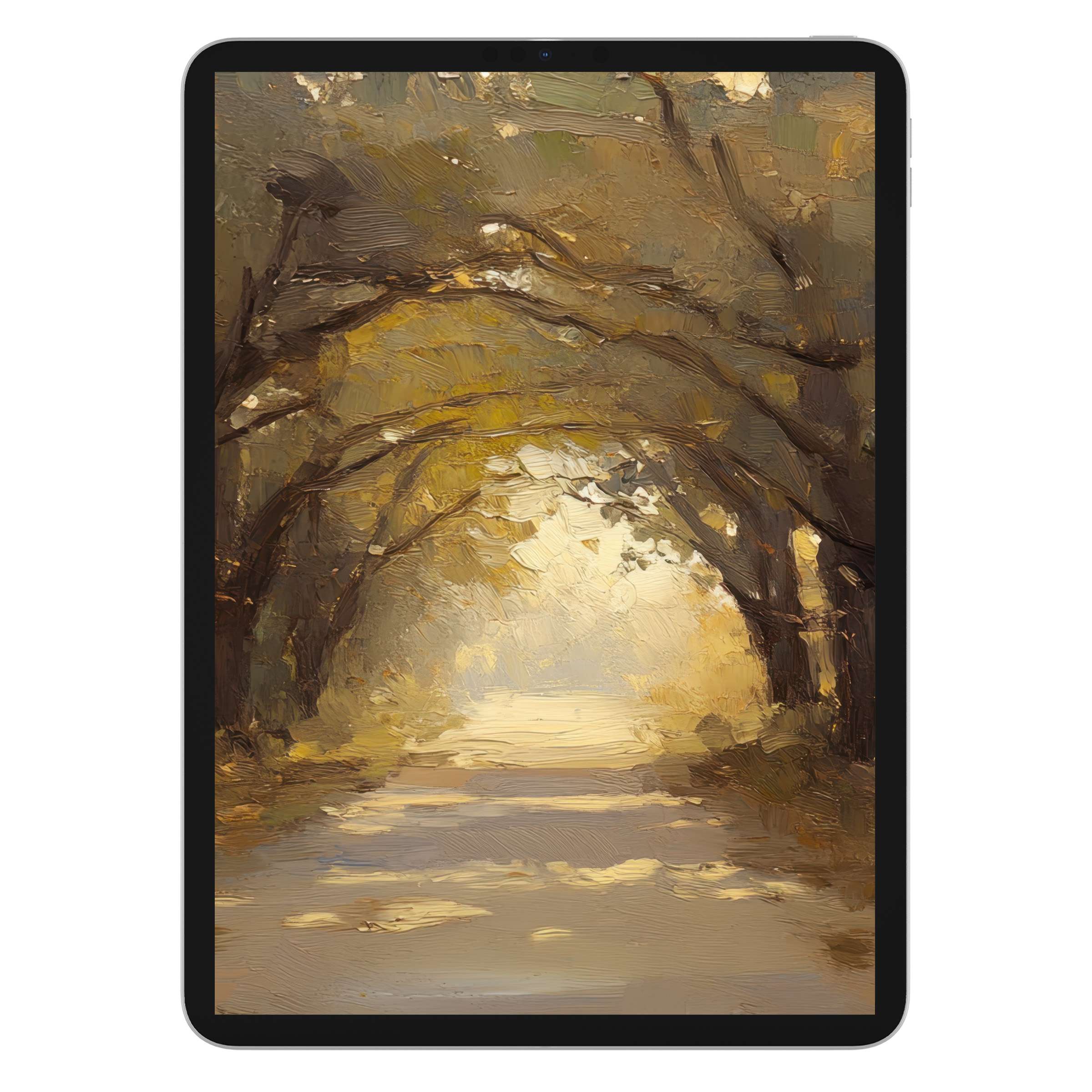 Calming fall iPad wallpaper with warm hues and textured brushstrokes, ideal tablet background as a digital download for serenity