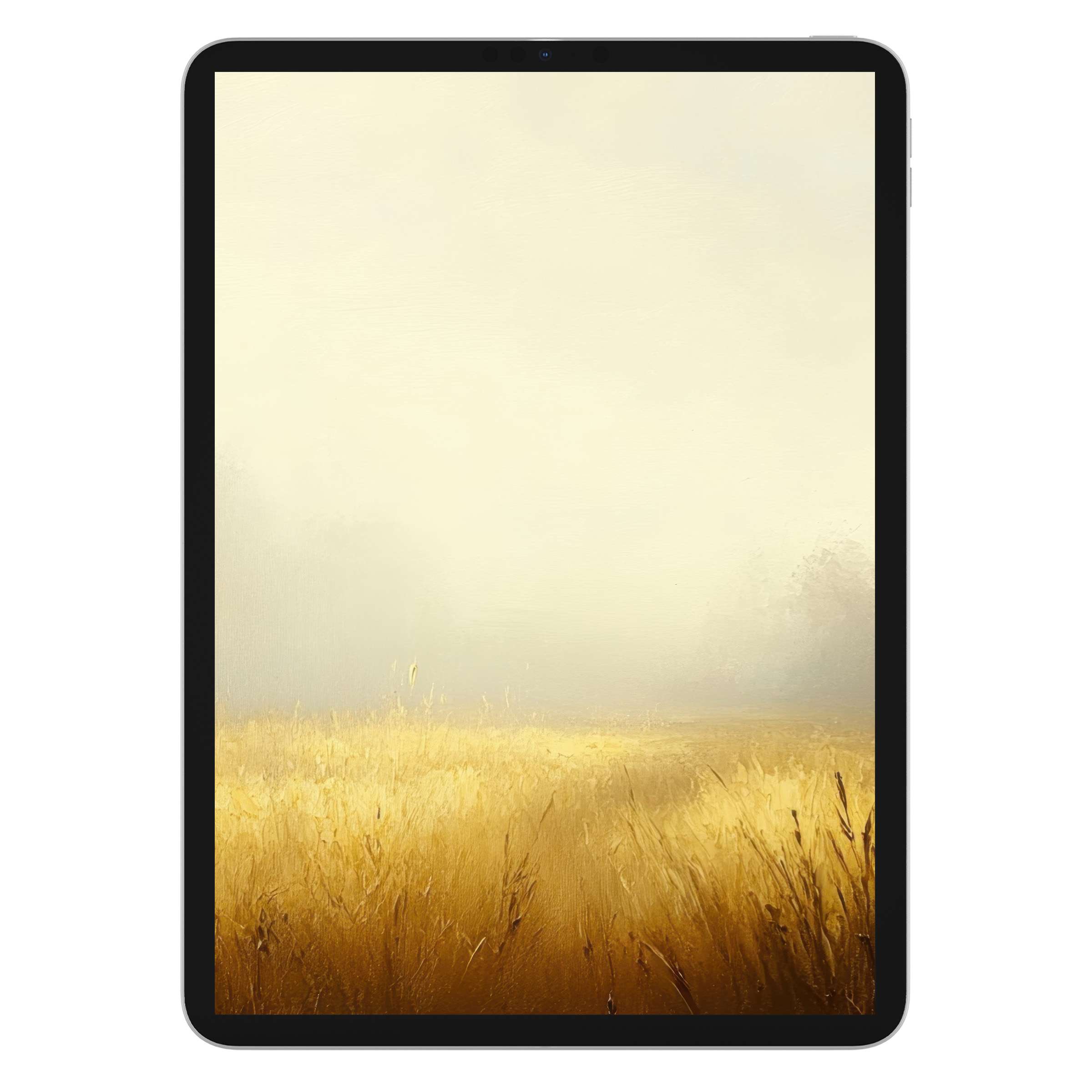 Golden field in misty light creates a serene fall iPad wallpaper for tablet background, perfect for digital download and design allure