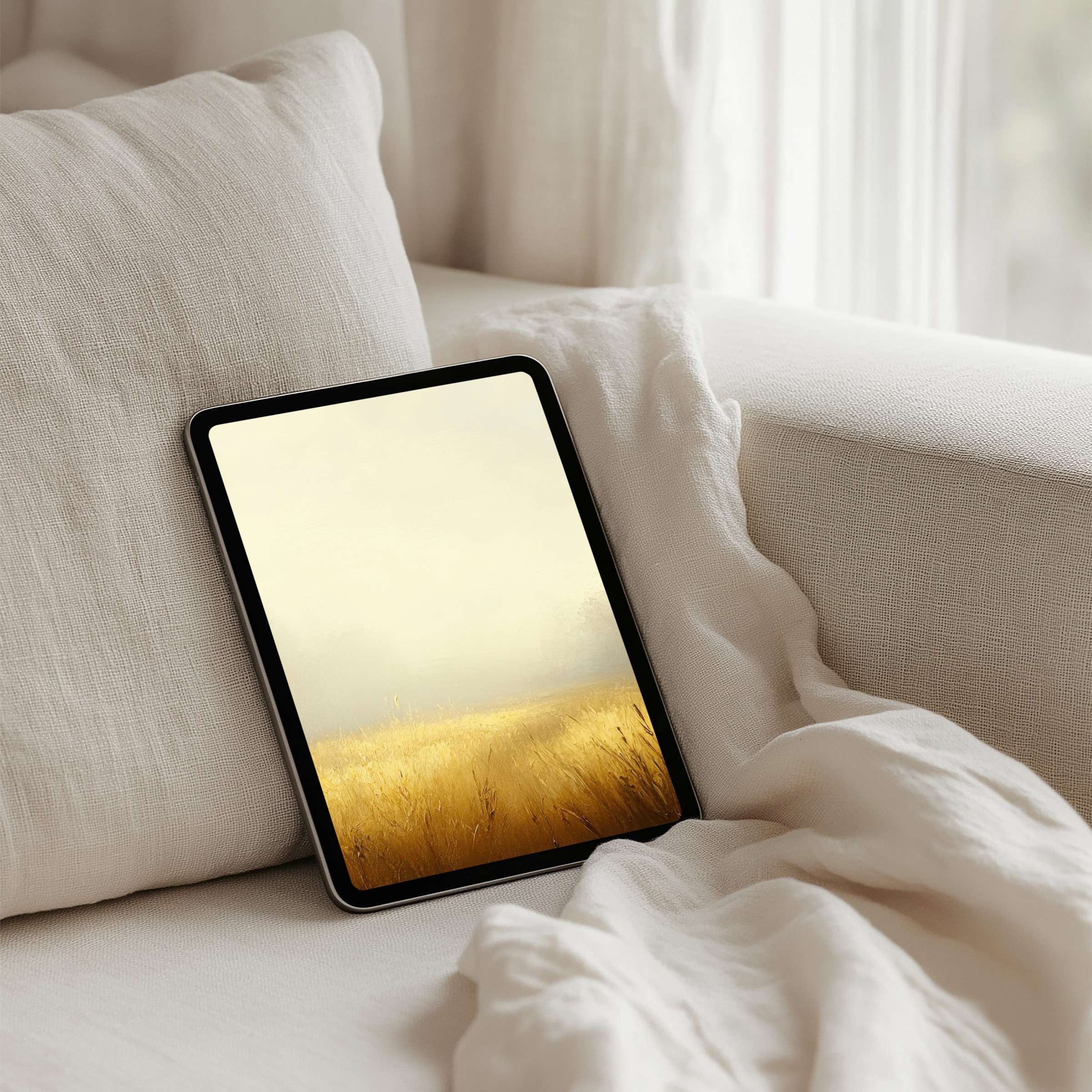 Elegant iPad background featuring a serene golden field perfect for tablets instant download inspires calm and aesthetic mindfulness
