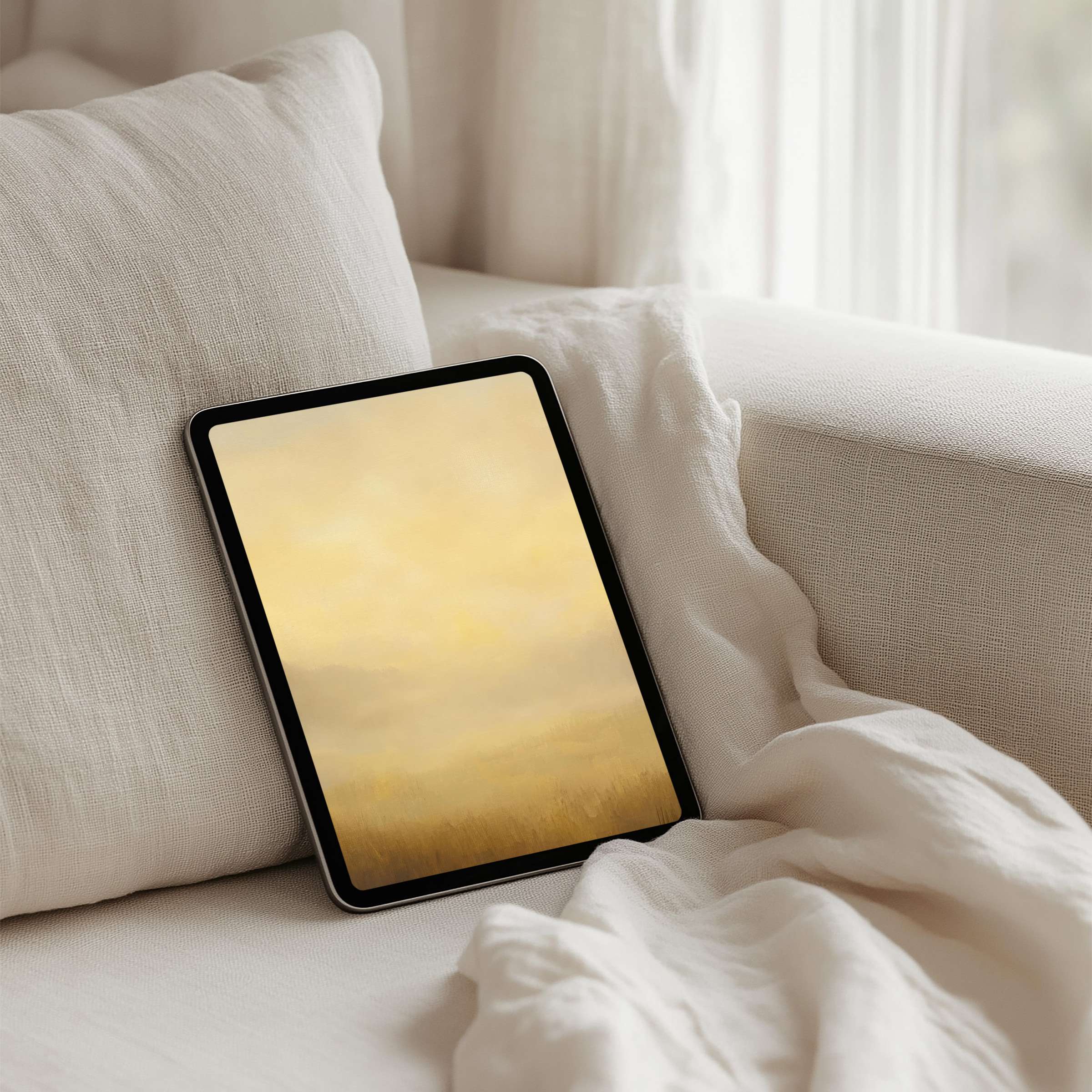 Inspiring iPad background with serene yellow tones, ideal for instant download on tablets, enhancing elegance and mindfulness in any space