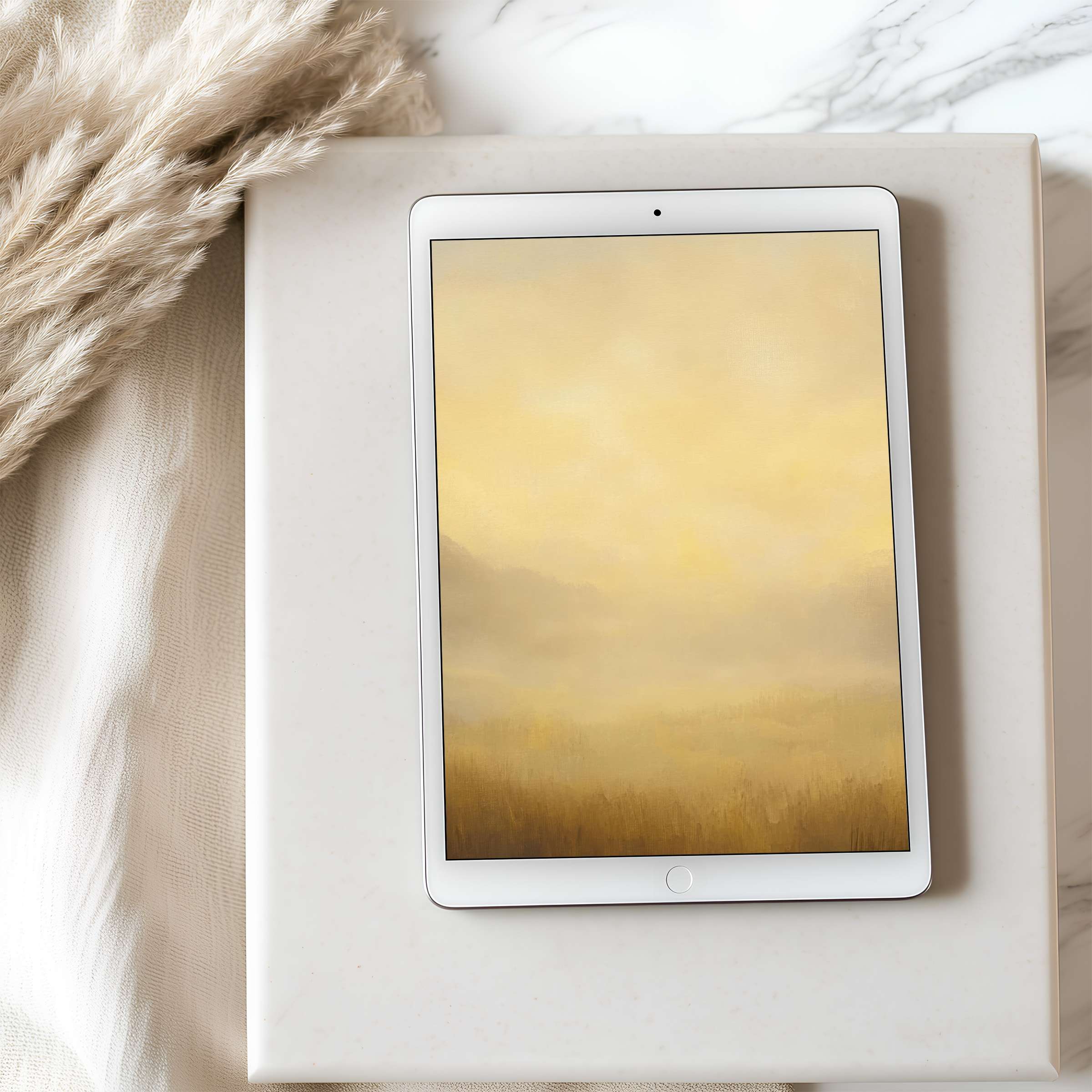 Elegant tablet wallpaper featuring serene abstract landscape in soft golden hues ideal for high-resolution iPad and Android downloads