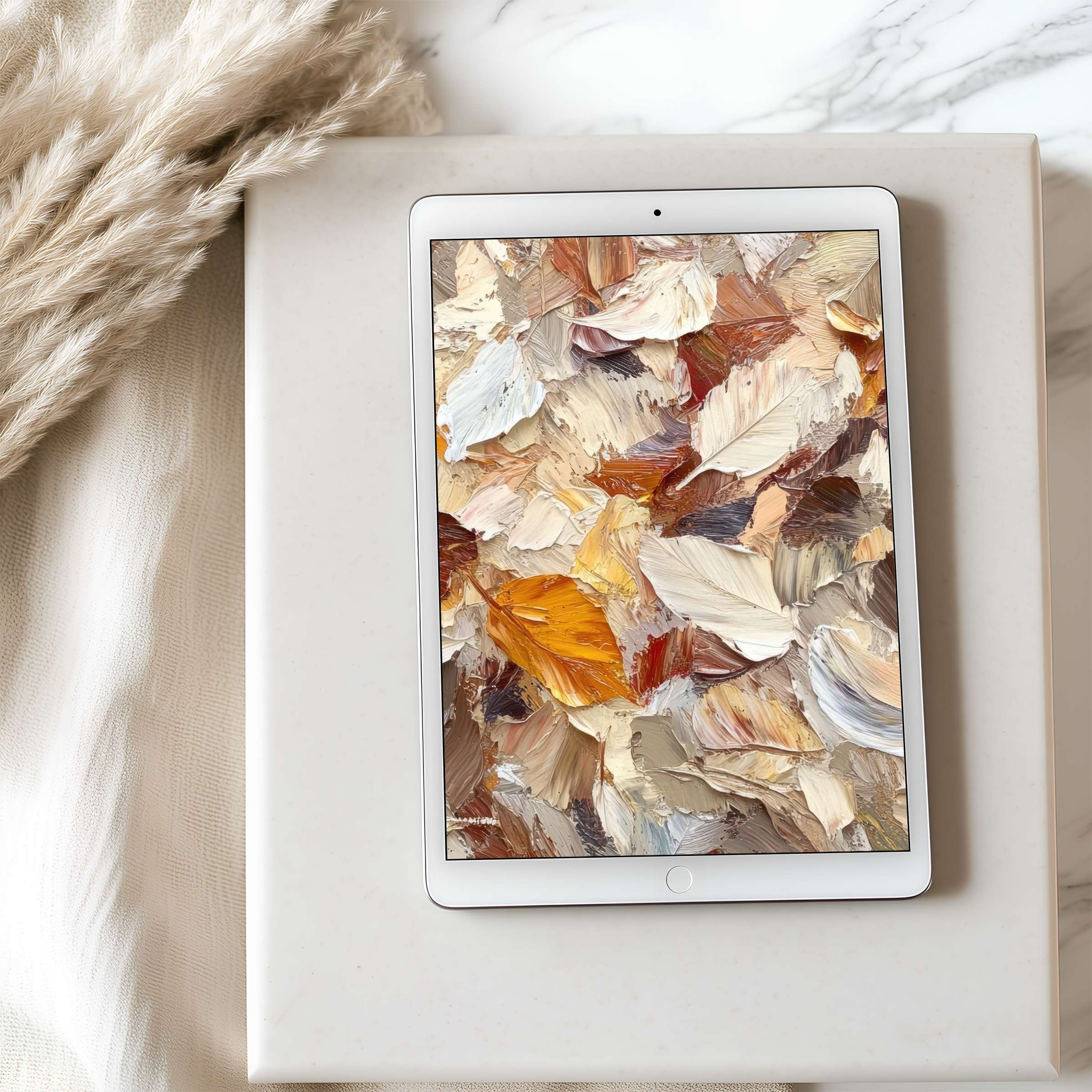 Elegant tablet wallpaper featuring earthy textured brushstrokes in high resolution, adding serenity to your iPad or Android display, digital download