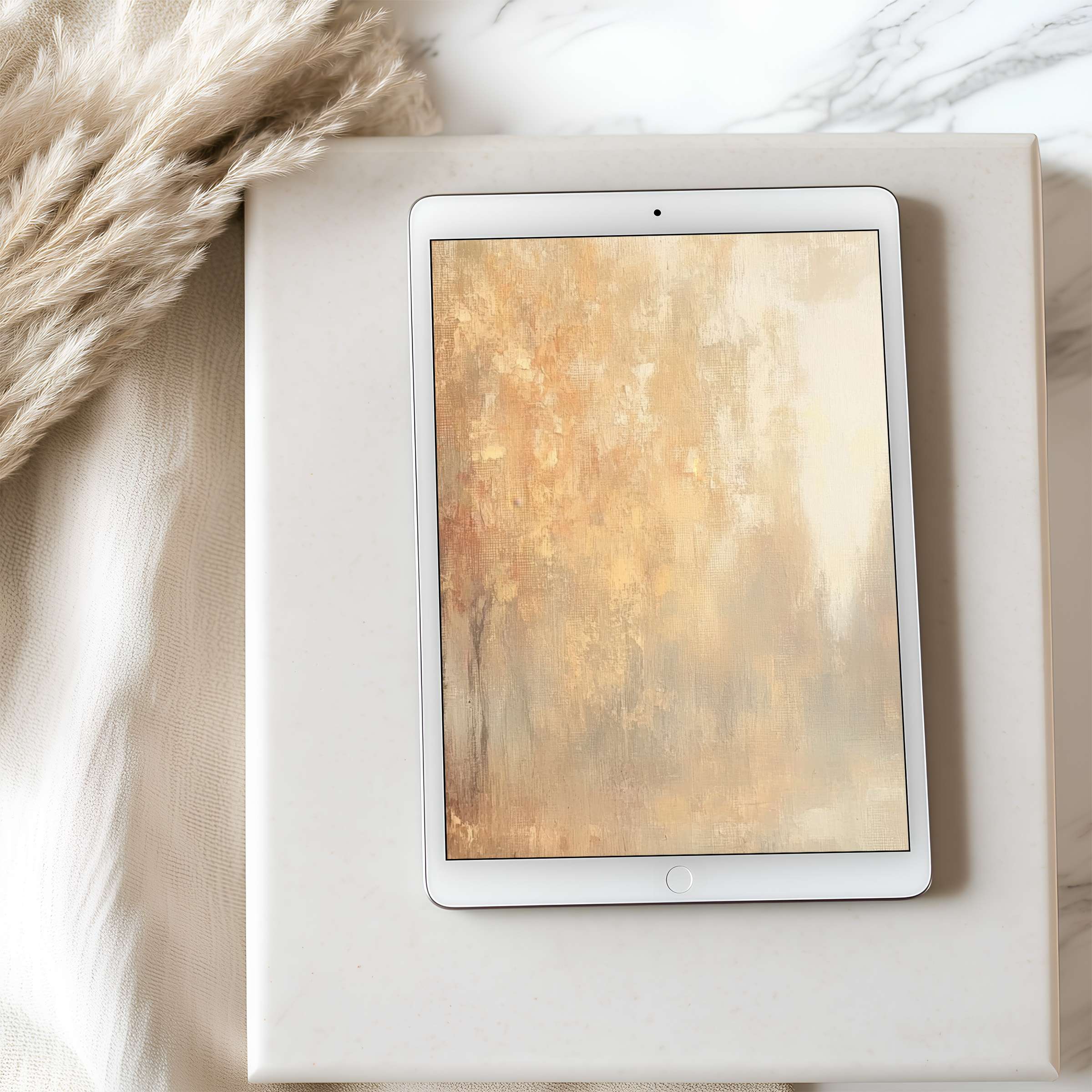Elegant tablet wallpaper with warm abstract tones enhances any iPad in a serene interior setting perfect for digital download