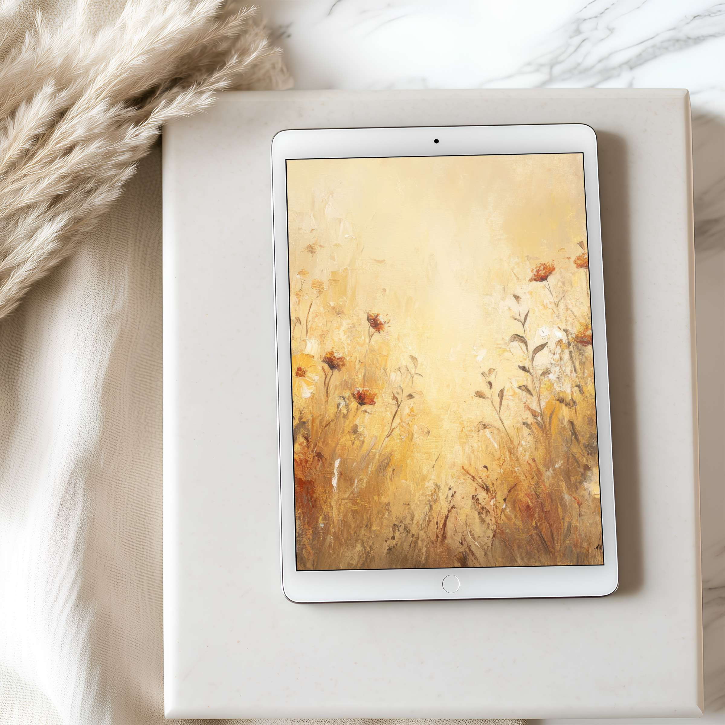 Elegant floral tablet wallpaper in warm autumn hues enhances any iPad or Android tablet, bringing tranquility to your digital space