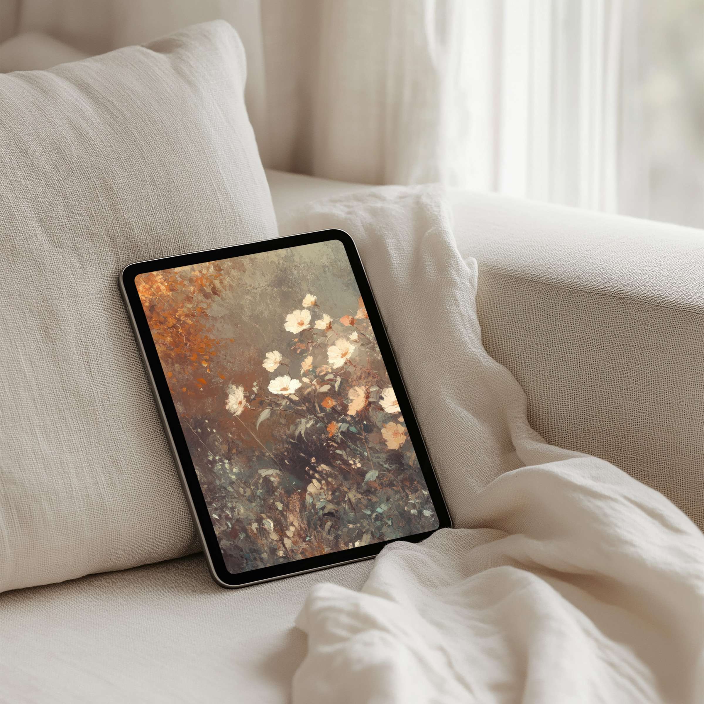 Elegant floral iPad background for instant download, perfect for any tablet creating a serene, artistic, and calming atmosphere