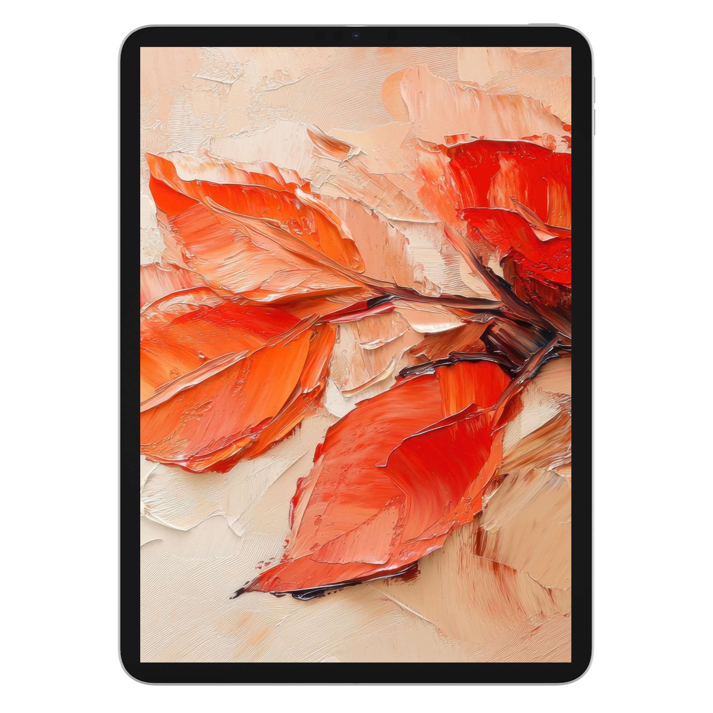 Elegant fall iPad wallpaper with vibrant orange leaves; ideal tablet background for a digital download; serene, textured, aesthetic
