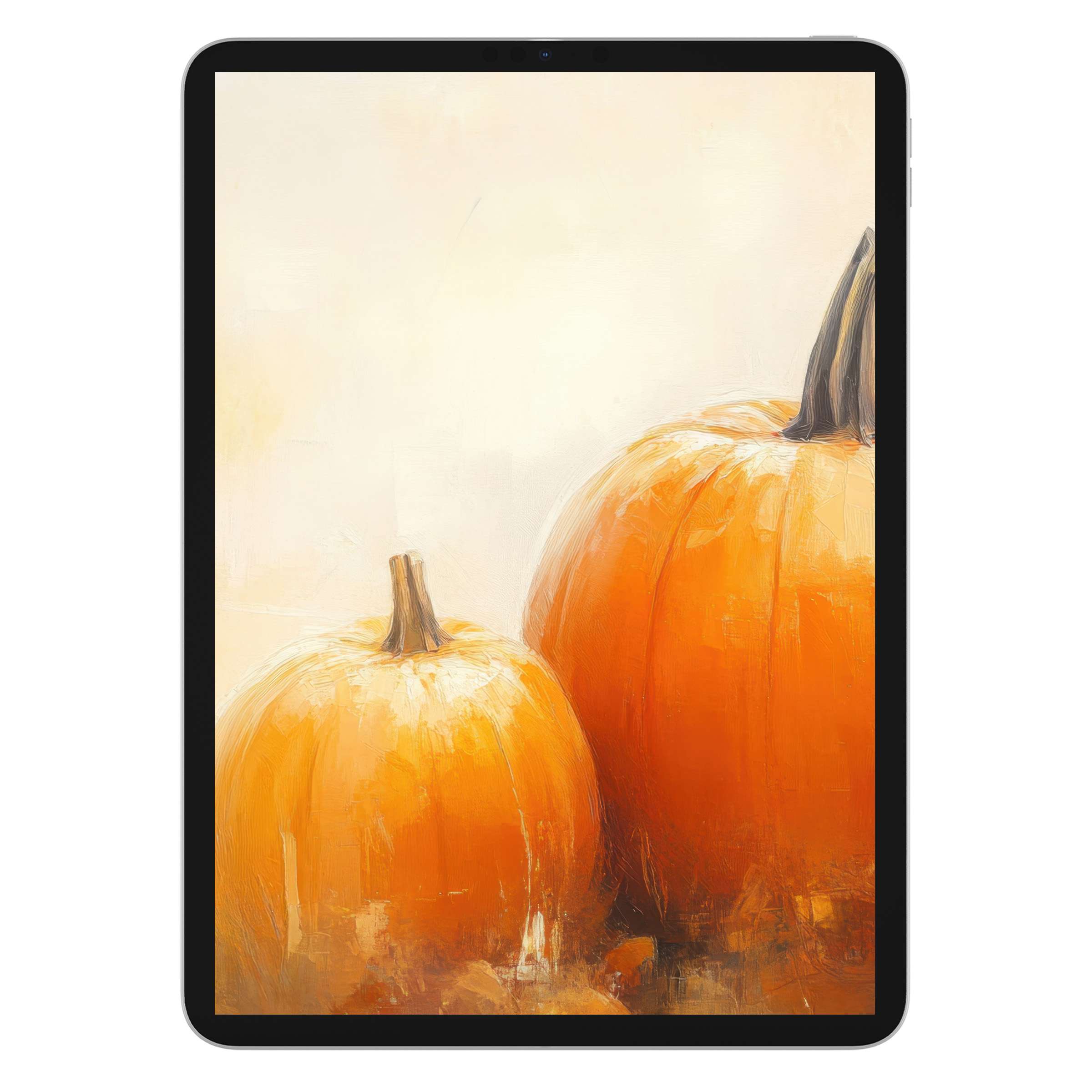 Elegant fall iPad wallpaper featuring warm pumpkins; perfect digital download for a calming tablet background, sustainable design