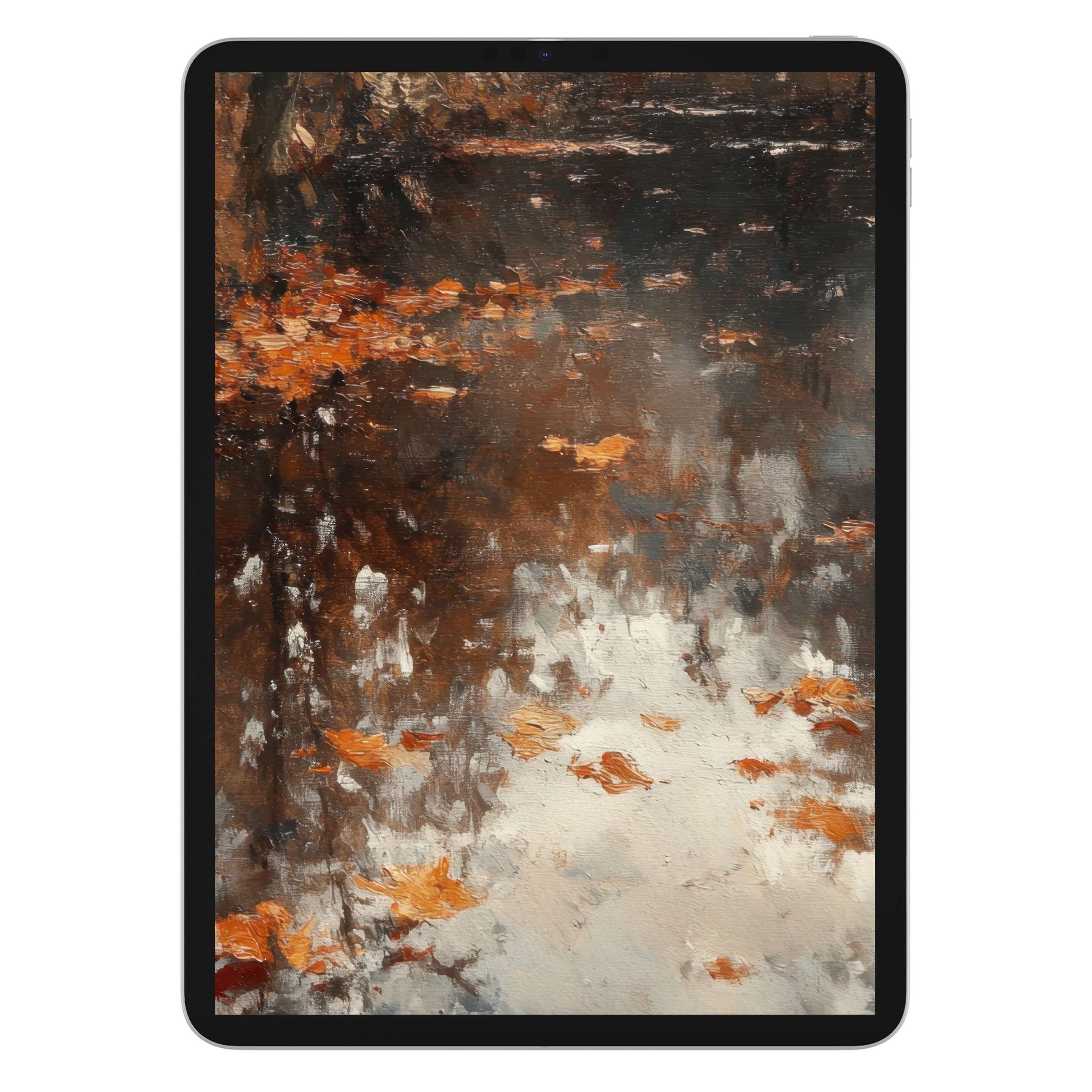 Fall iPad wallpaper with an elegant abstract autumn scene in warm earth tones for a serene digital download tablet background