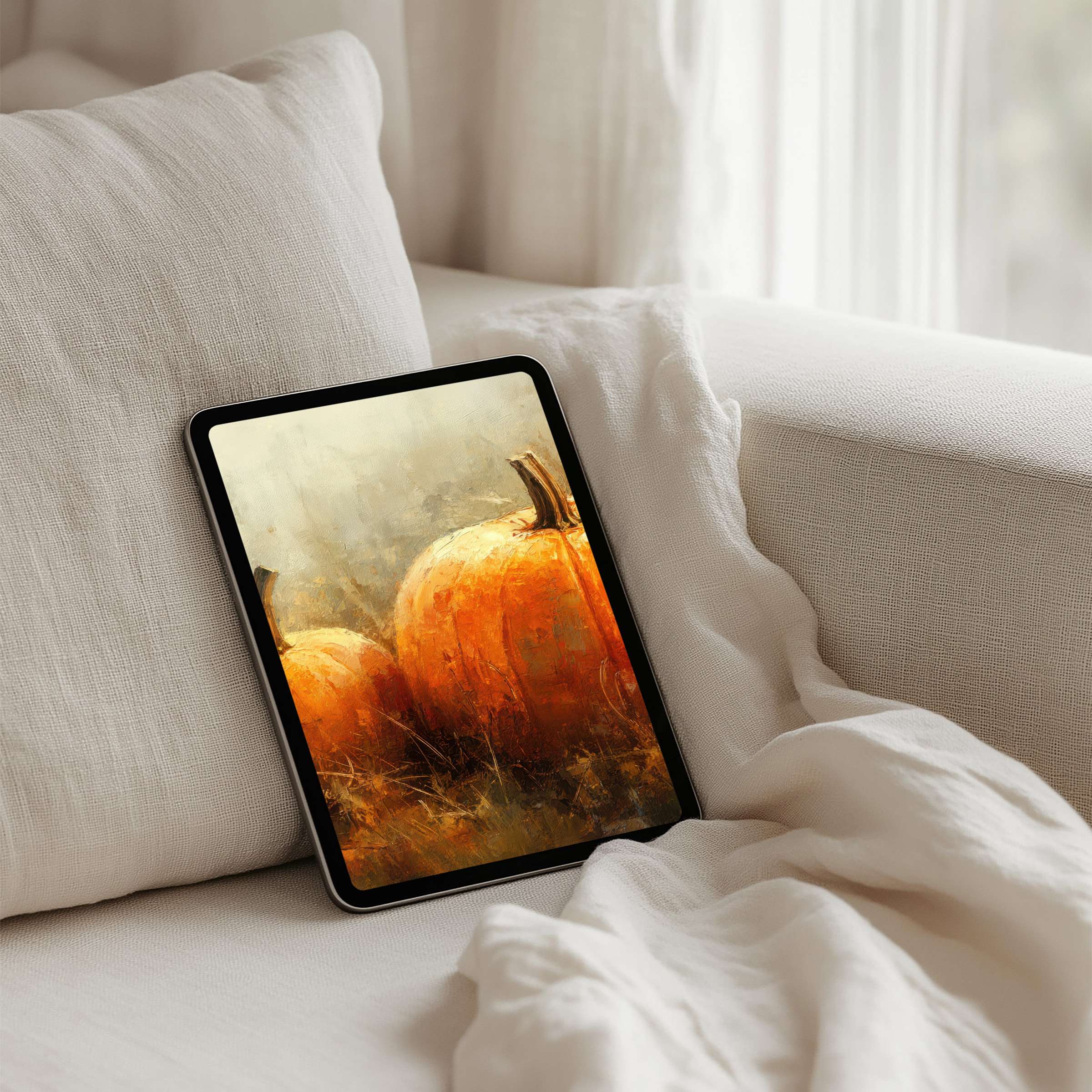 Elegant pumpkin-themed iPad background offering calm inspiration for tablet users with instant download for mindful aesthetics