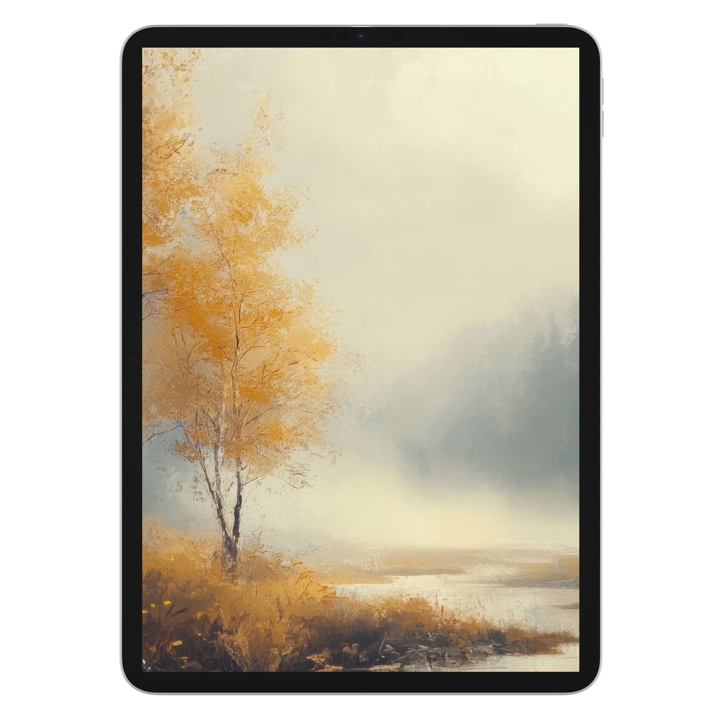 Misty autumn landscape fall iPad wallpaper creates a serene digital download background for tablet users seeking natural tranquility