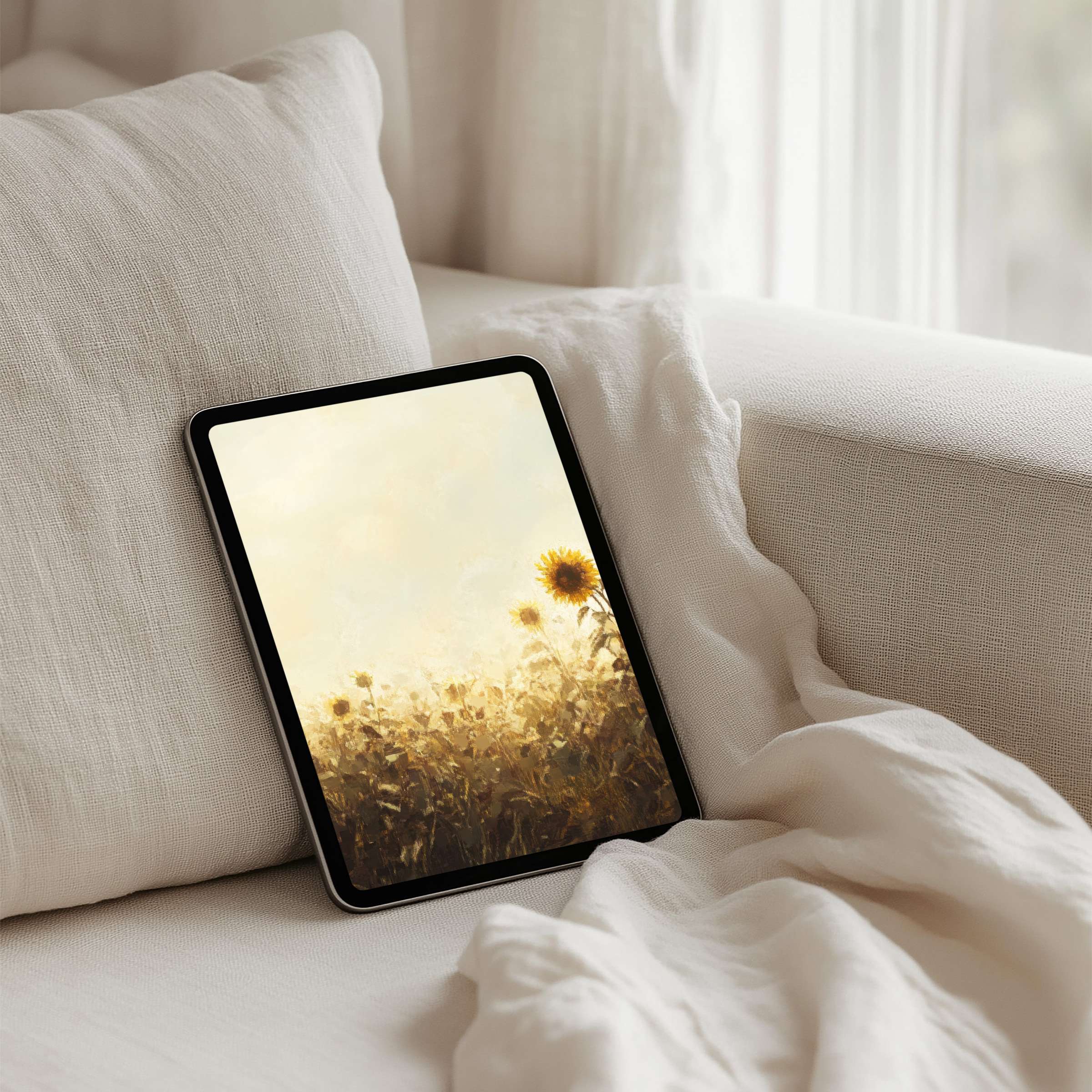 Elegant sunflower iPad background for instant download, enhances calmness and inspiration on any tablet, enriching mindful elegance