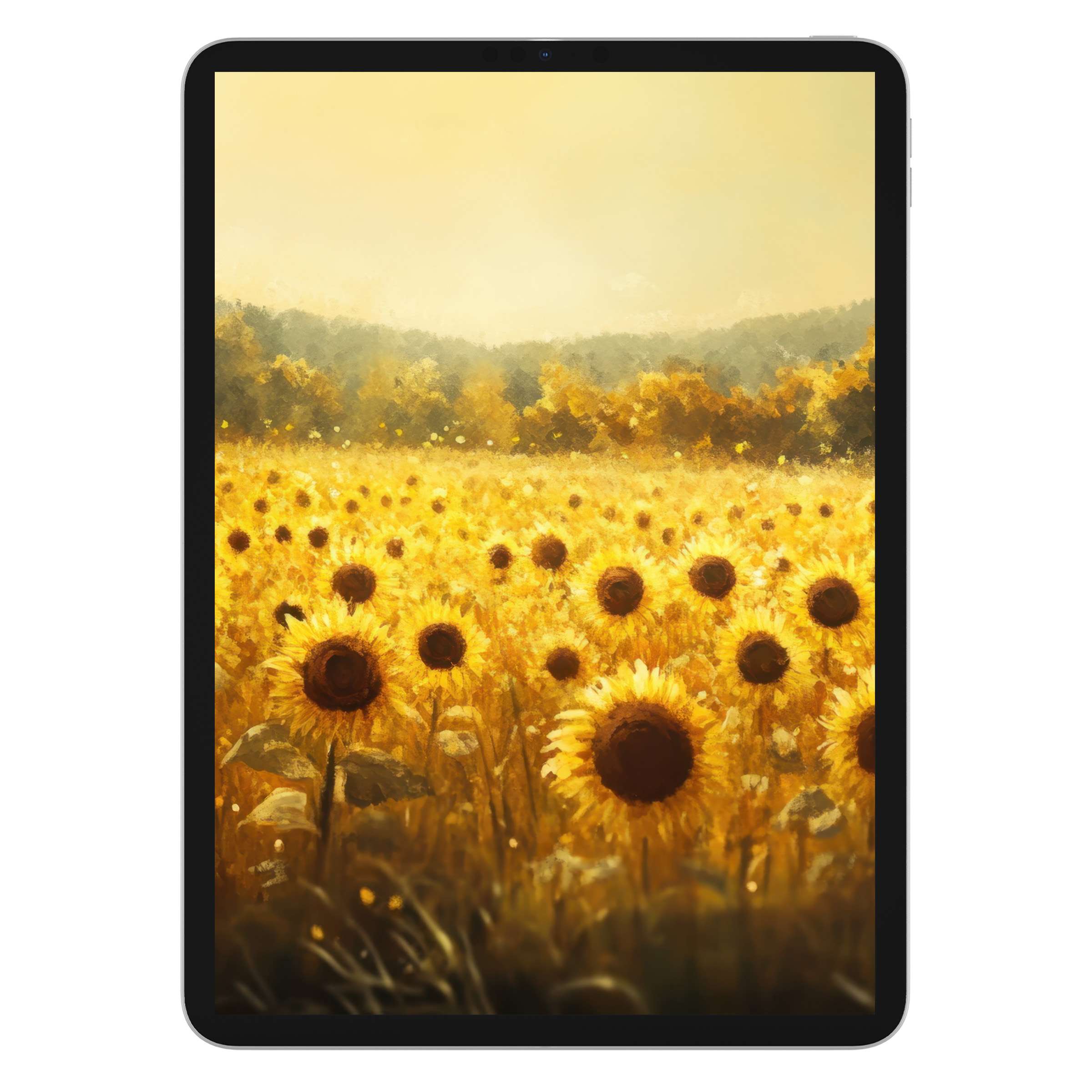 Vibrant sunflower field fall iPad wallpaper offers an elegant digital download for tablets, perfect serene background for autumn lovers