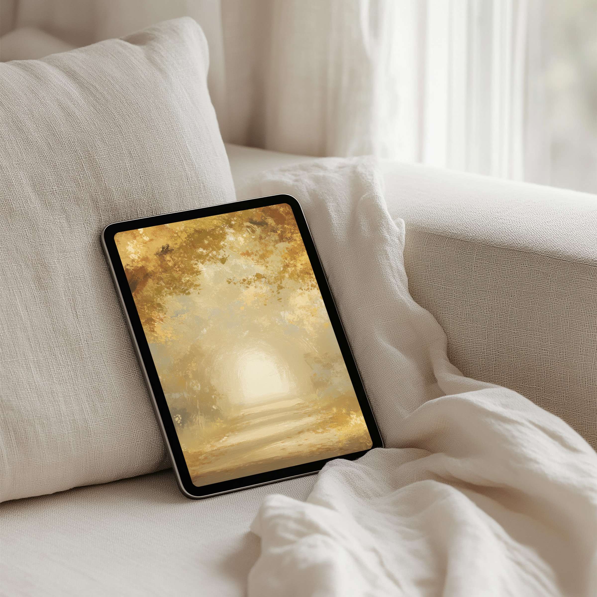 Serene forest pathway iPad background offers instant download for any tablet inspiring calm and elegant digital spaces