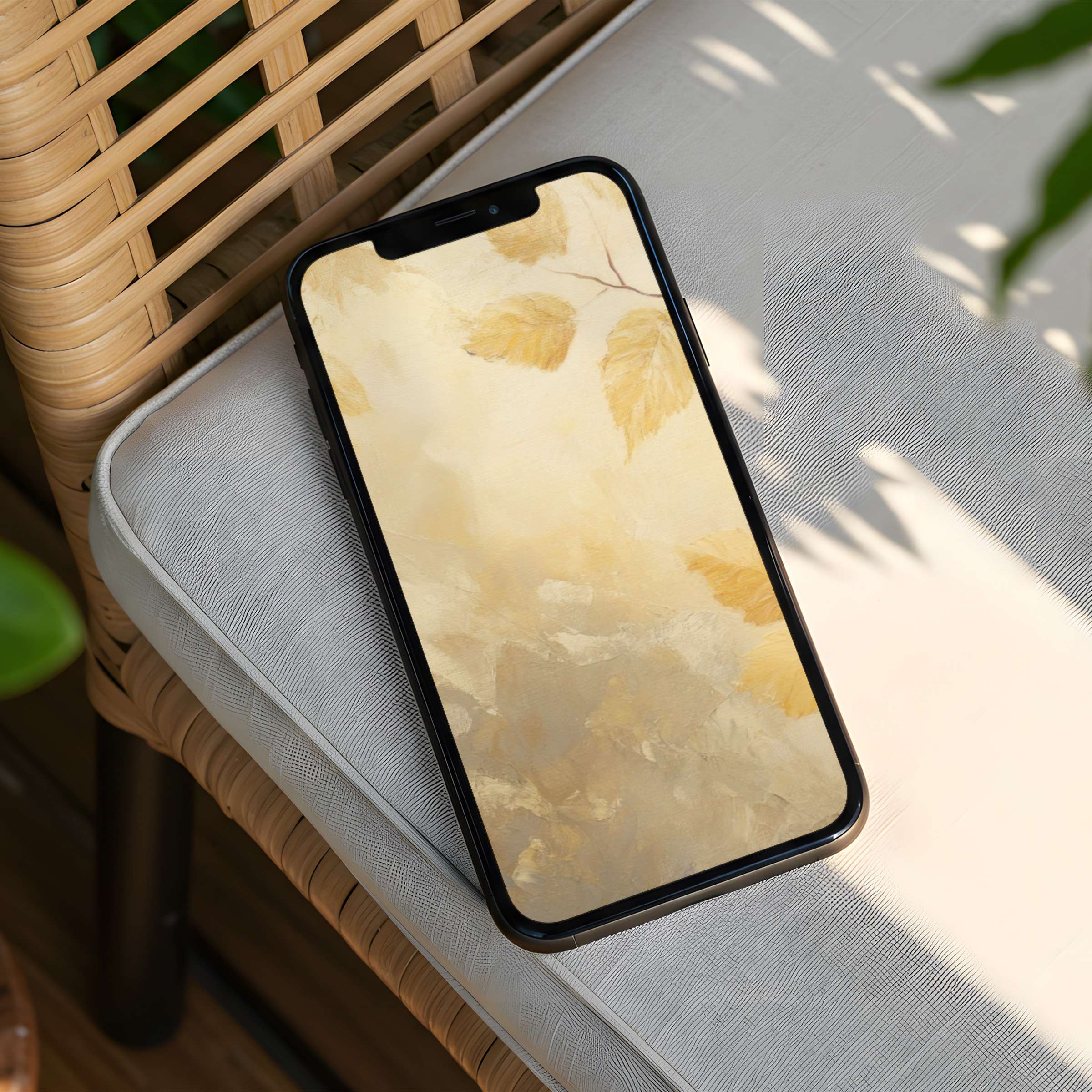 Elegant yellow leaf design iPhone background for instant download offering calm and inspiration for your phone screen