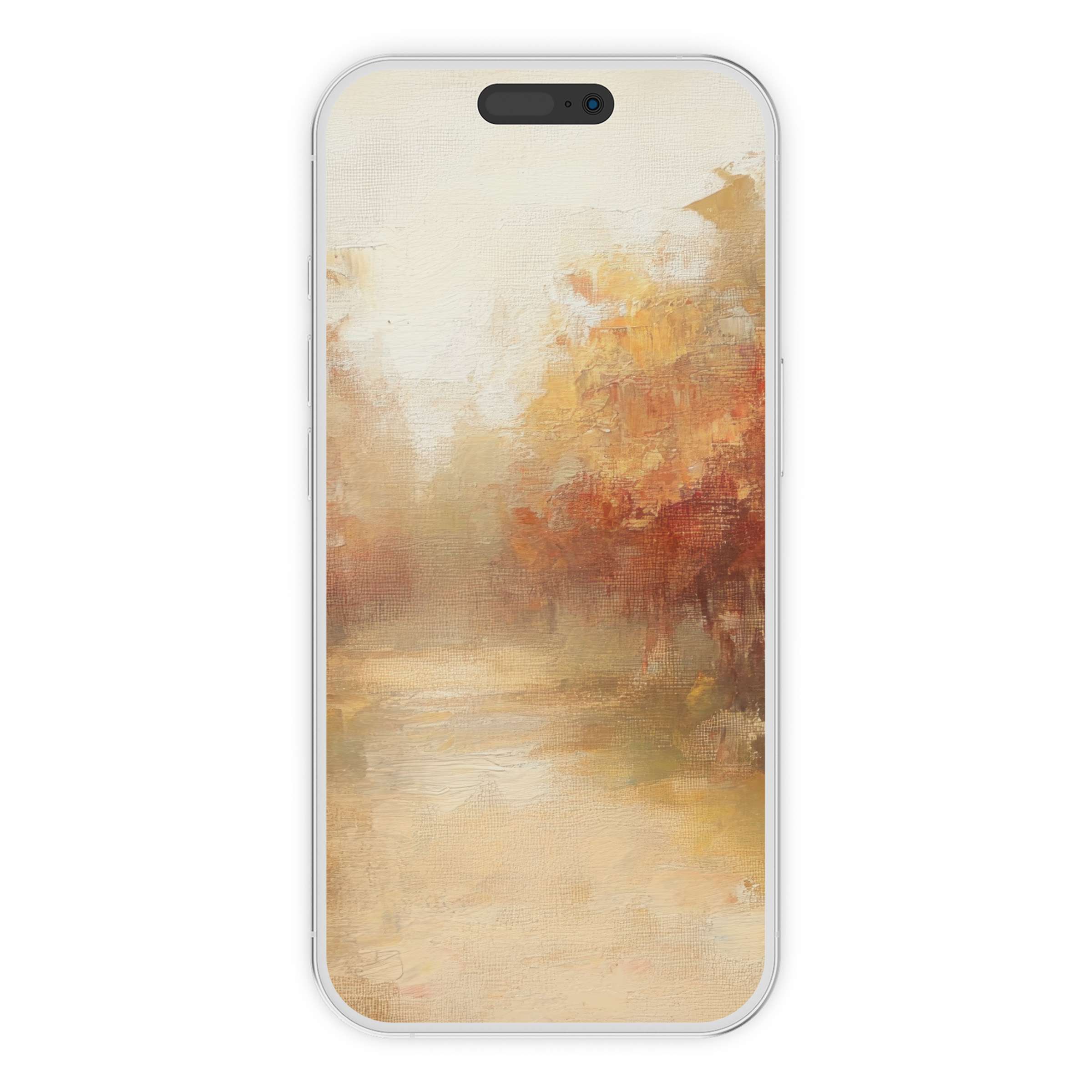 Elegant fall iPhone wallpaper with warm, impressionist brushstrokes in orange and beige for calm phone backgrounds and digital download