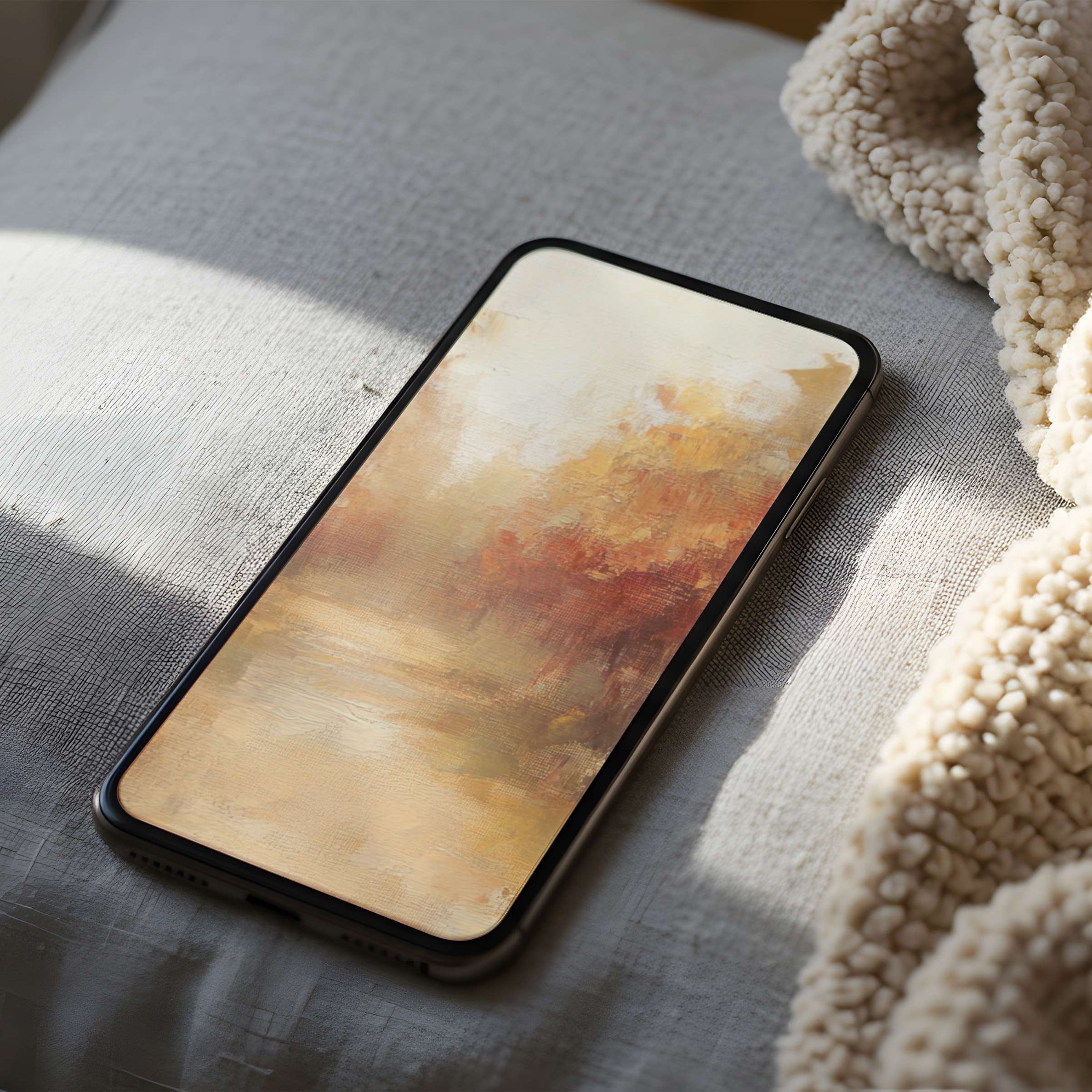 Elegant autumn-inspired phone wallpaper, featuring warm hues and impressionist style, enhances your iPhone with high-resolution serenity, a digital download