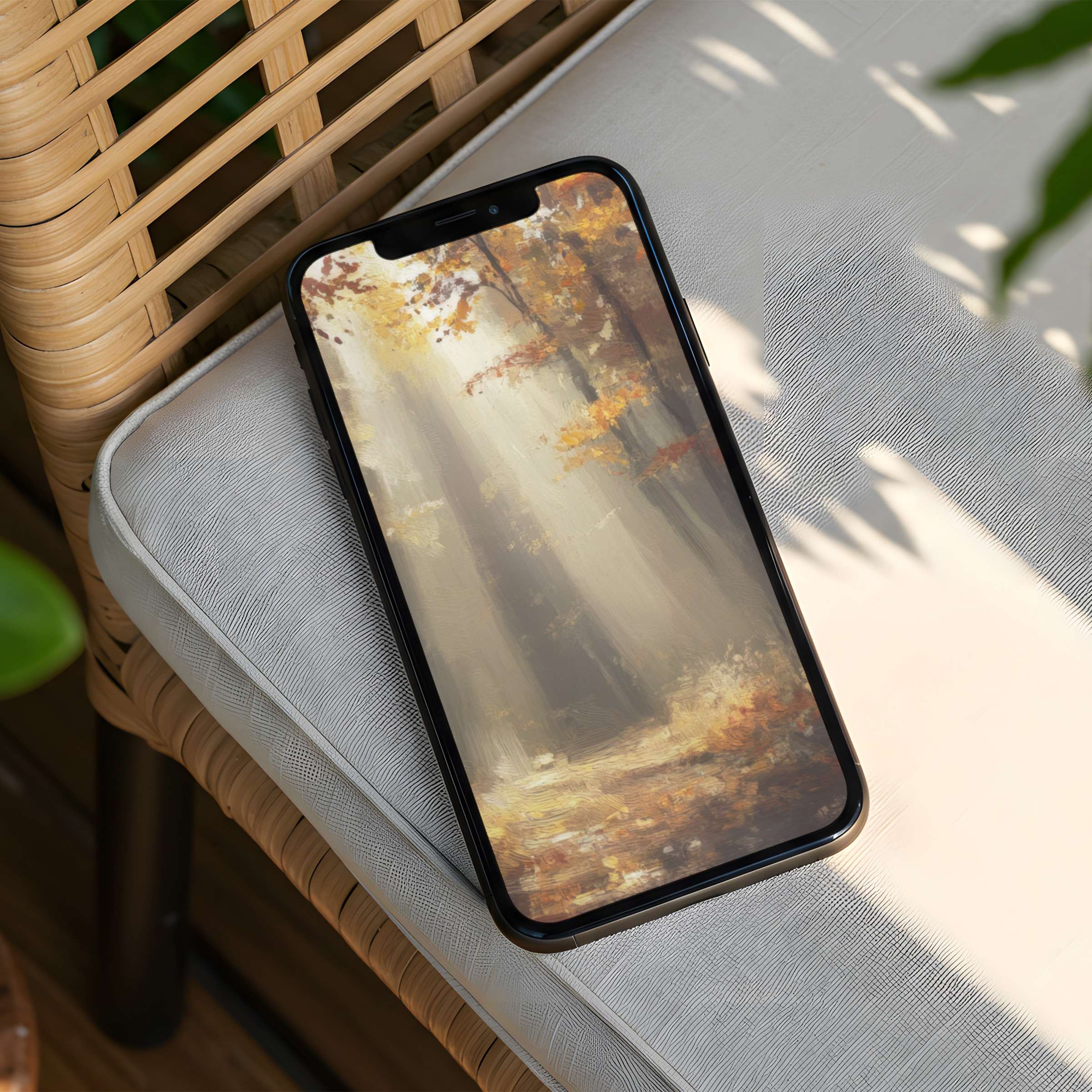 Elegant autumn forest iPhone background for an inspiring phone aesthetic instant download brings calmness and mindfulness