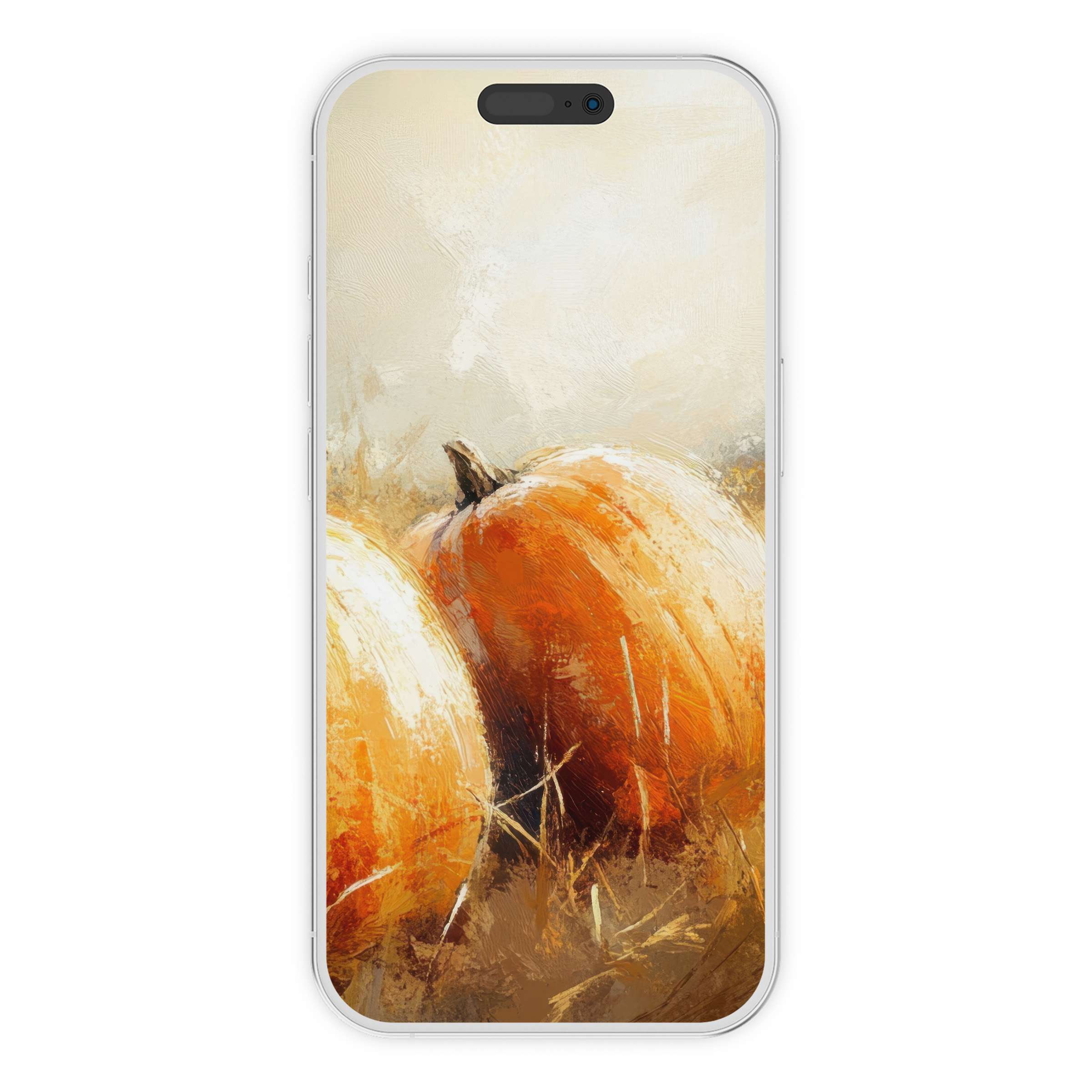 Fall iPhone wallpaper featuring rustic pumpkins in soft brushstrokes offers an inspiring phone background digital download suitable for all devices