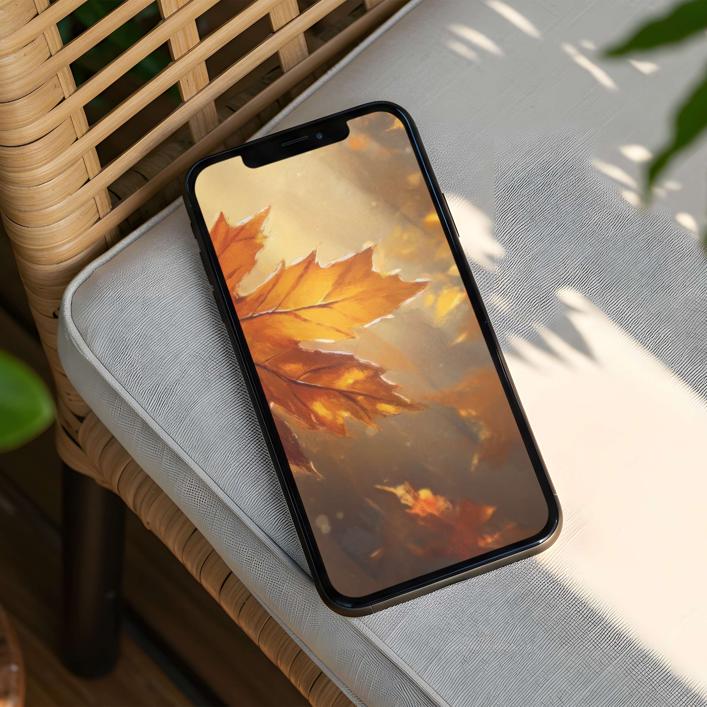Elegant autumn leaves iPhone background bringing calm and inspiration with instant download for any phone enhancing mindfulness