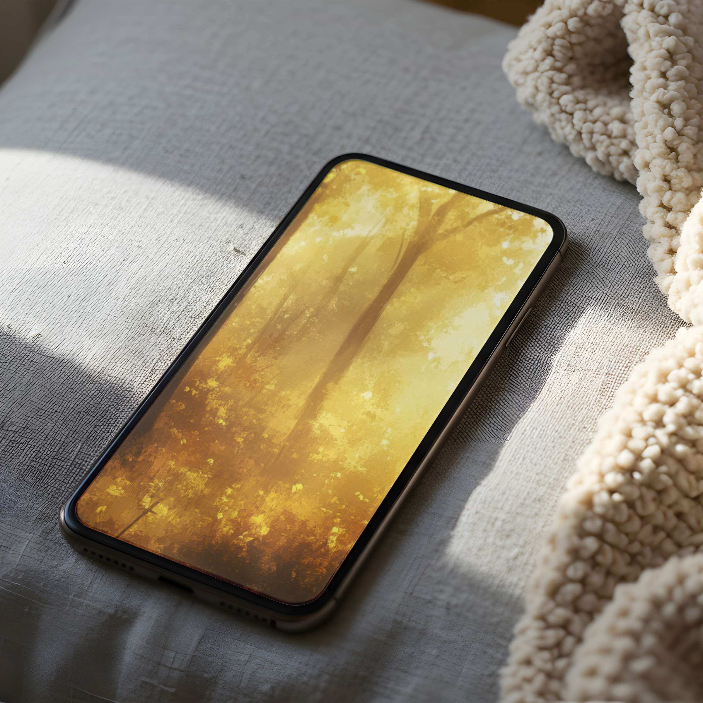 Serene phone wallpaper featuring misty golden forest art enhances tranquility and style, perfect for high-resolution iPhone and Android screens