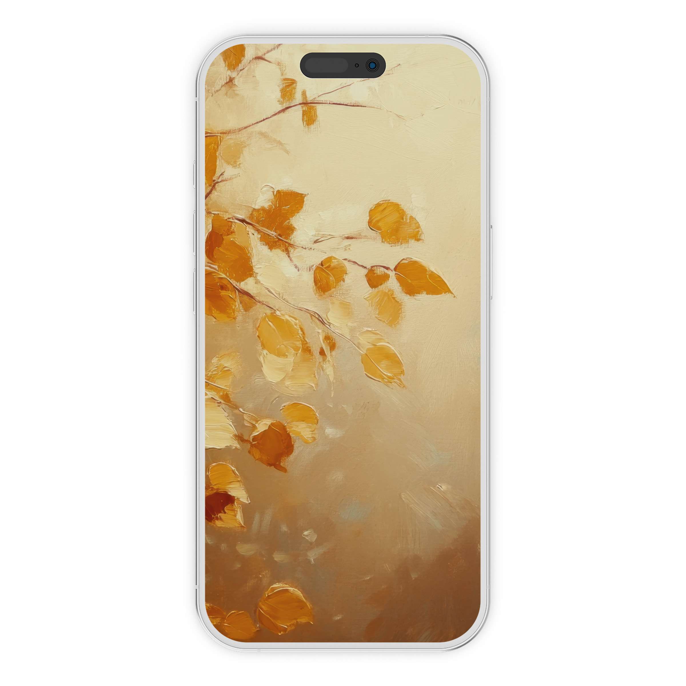 Elegant fall iPhone wallpaper with warm autumn leaves, perfect digital download for calming phone background on any device