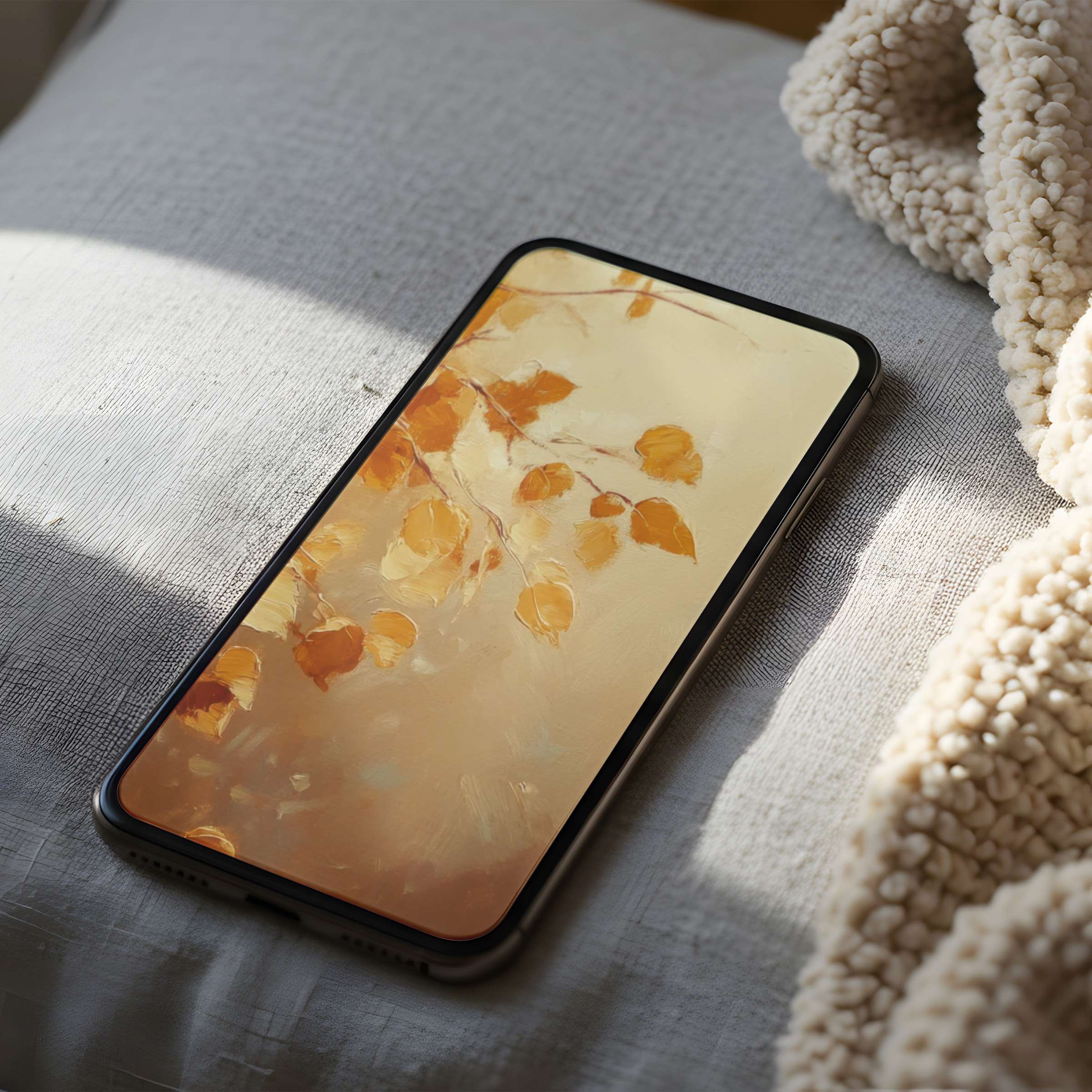 Elegant autumn leaves phone wallpaper offers a serene, curated digital art experience, perfect for iPhone and Android phones