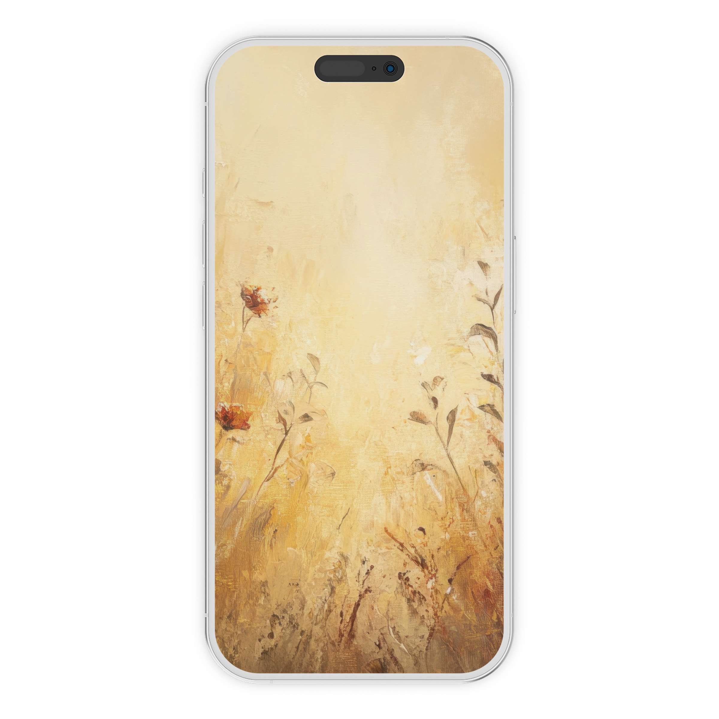 Elegant fall iPhone wallpaper digital download with a serene, artistic background of golden hues and delicate botanical motifs suitable for any phone