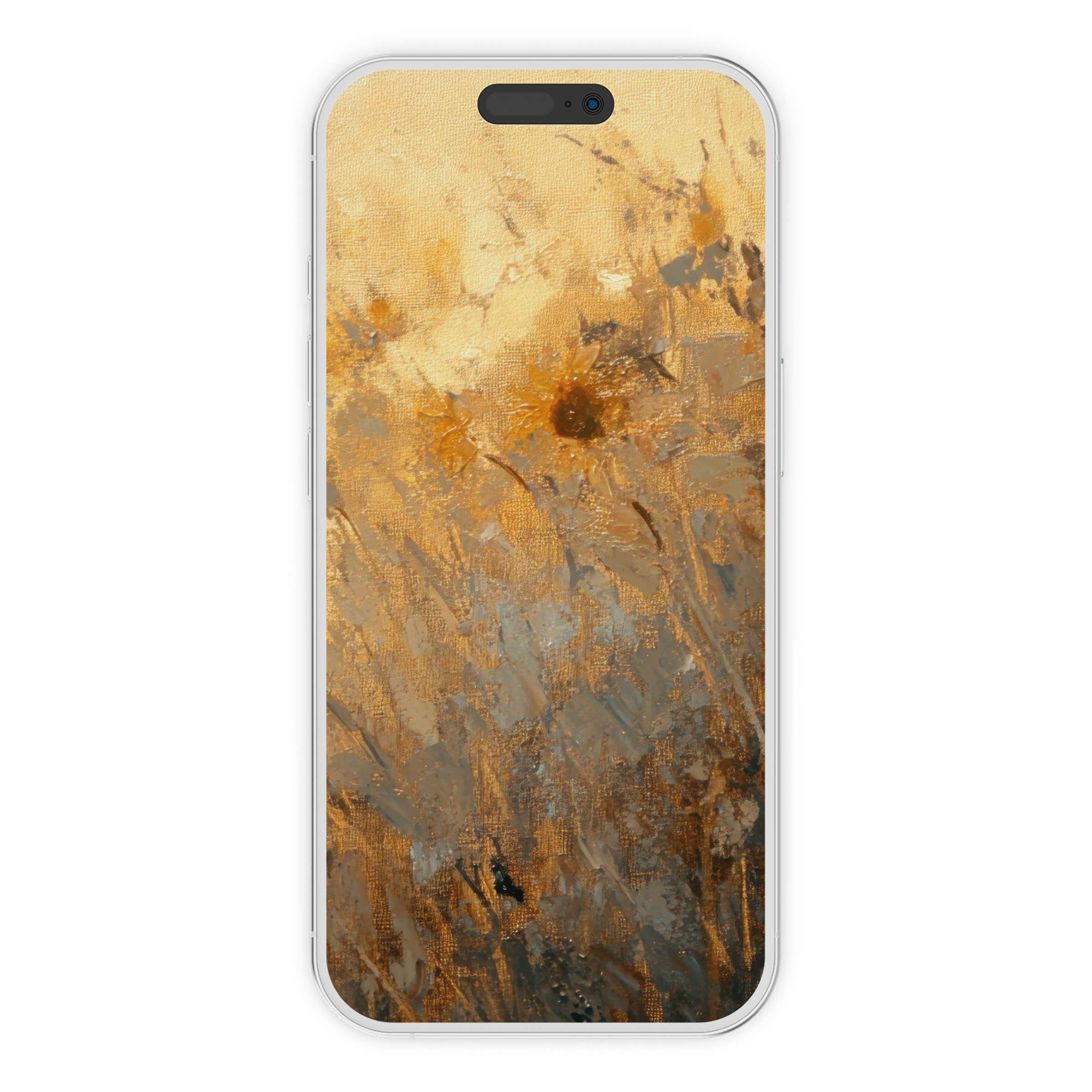 Golden autumn brushstrokes create a serene fall iPhone wallpaper phone background digital download for calming visual harmony