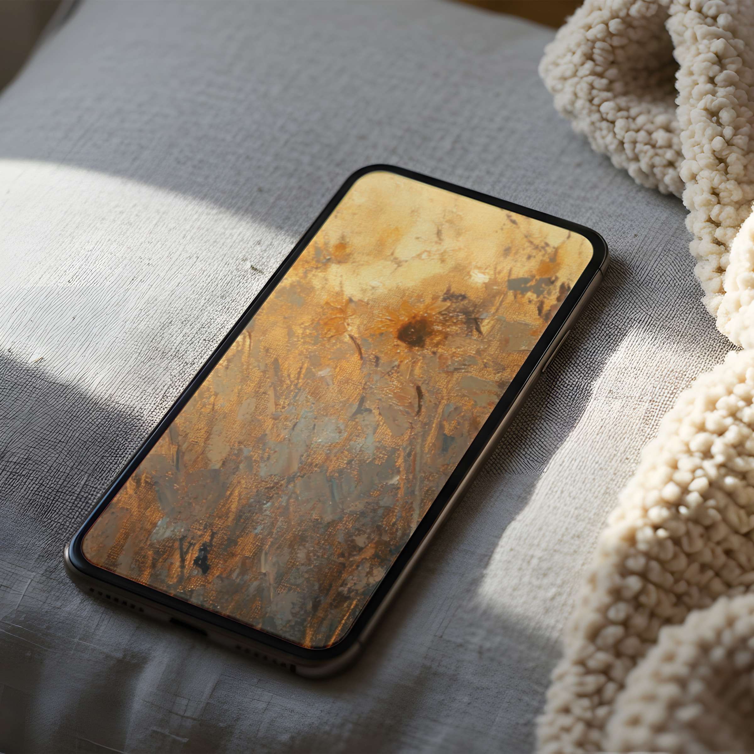 Elegant phone wallpaper featuring abstract earth tones on linen, perfect for iPhone and android, offering high resolution calm and style