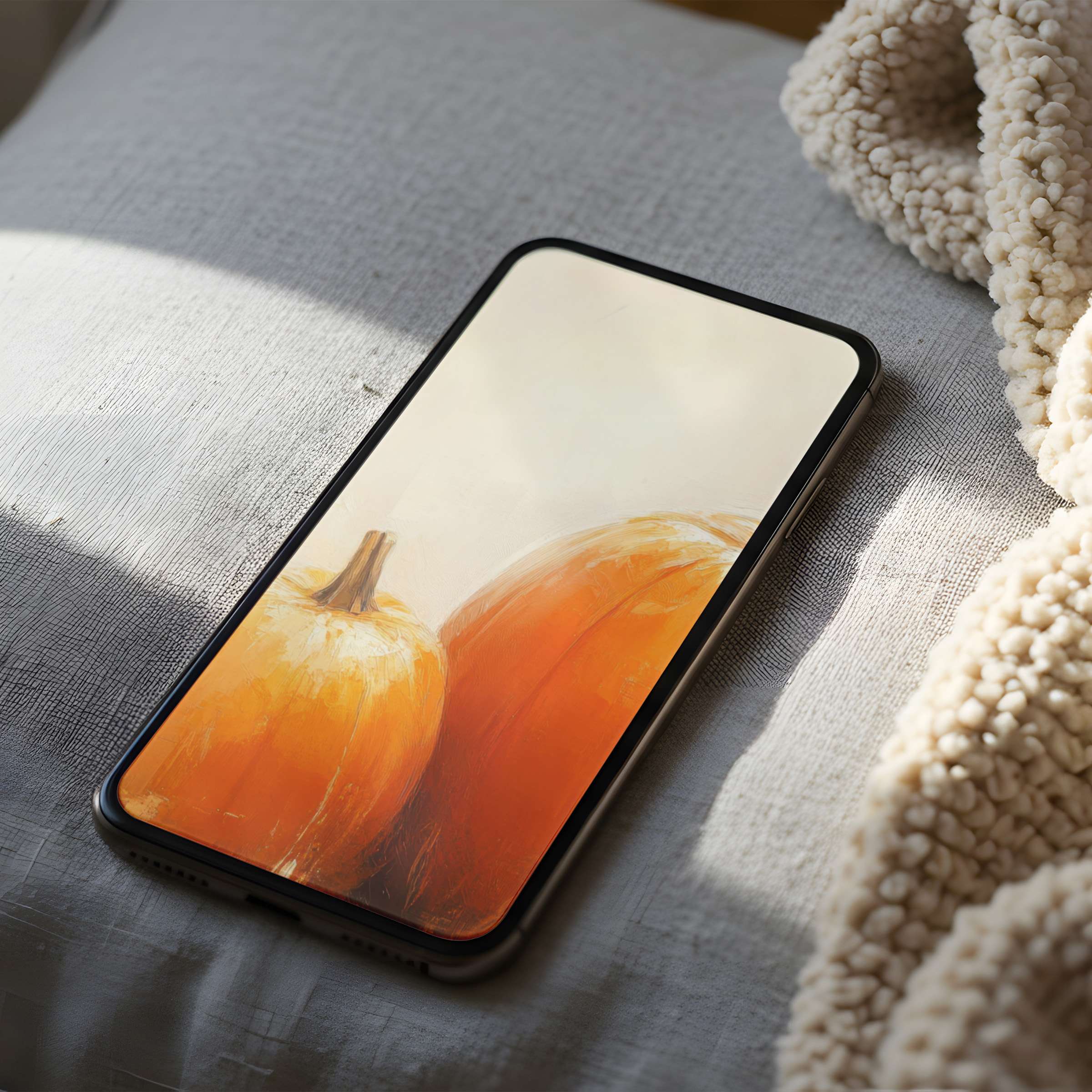 Elegant phone wallpaper with warm-toned pumpkin artwork offers a serene, high-resolution digital download for iPhone and Android users