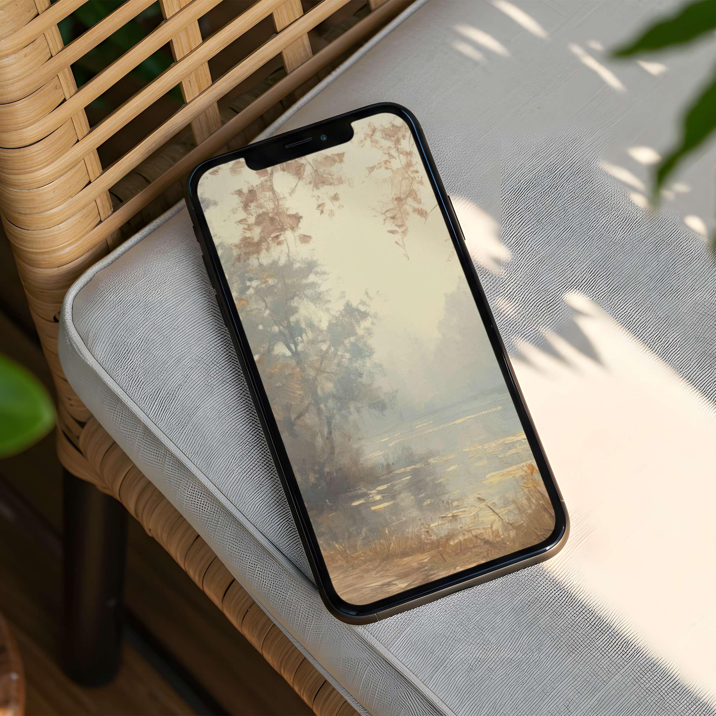 Serene landscape iPhone background for instant download brings elegance and mindfulness to your phone with calming earthy tones