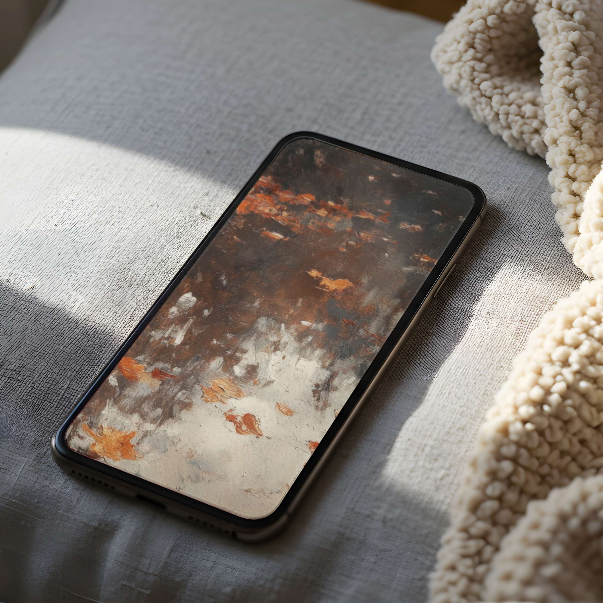 Elegant abstract phone wallpaper with earthy tones offers calm and style, suitable for iPhone and Android digital download
