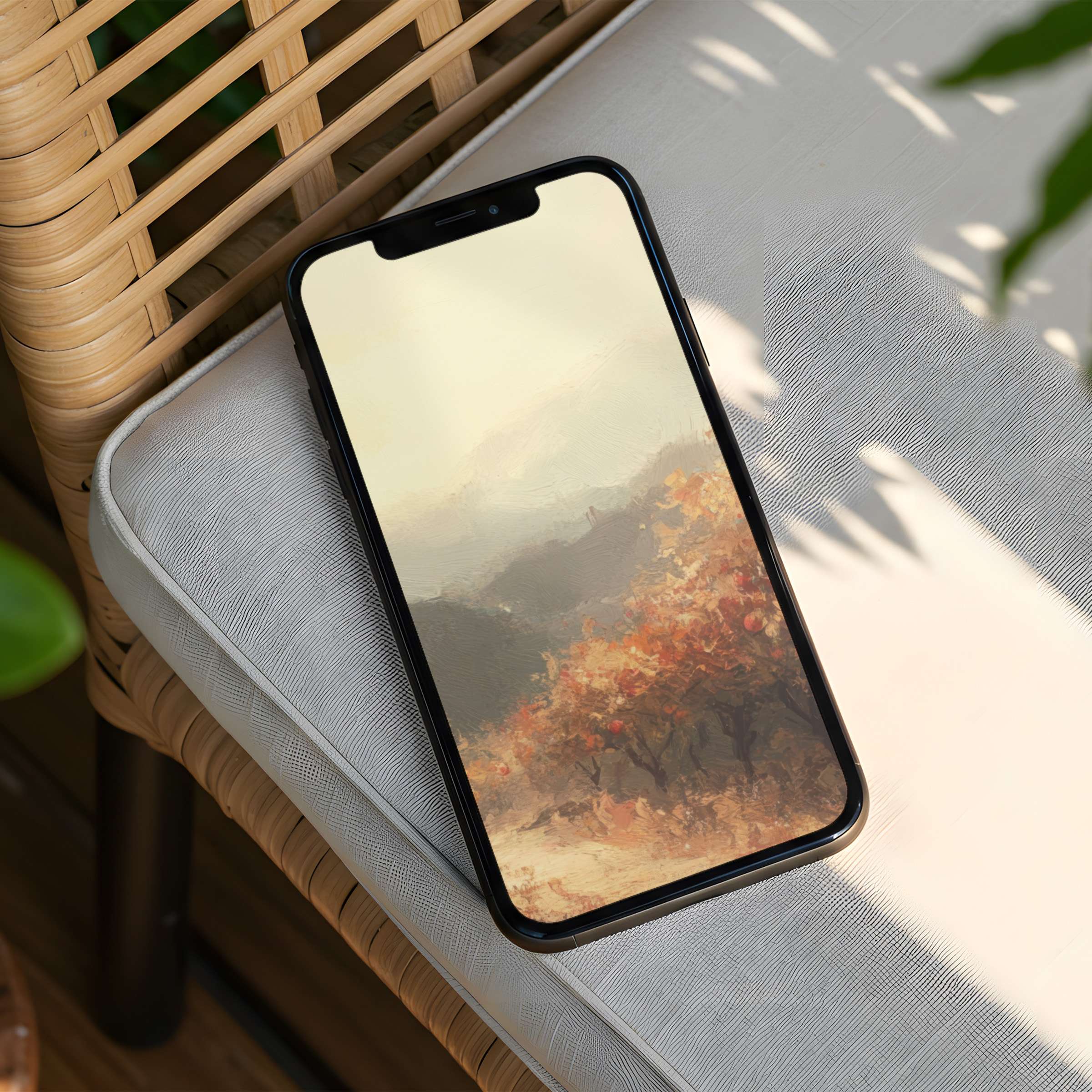Elegant iPhone background with serene autumn landscape, perfect for mindful design lovers seeking instant download for any phone