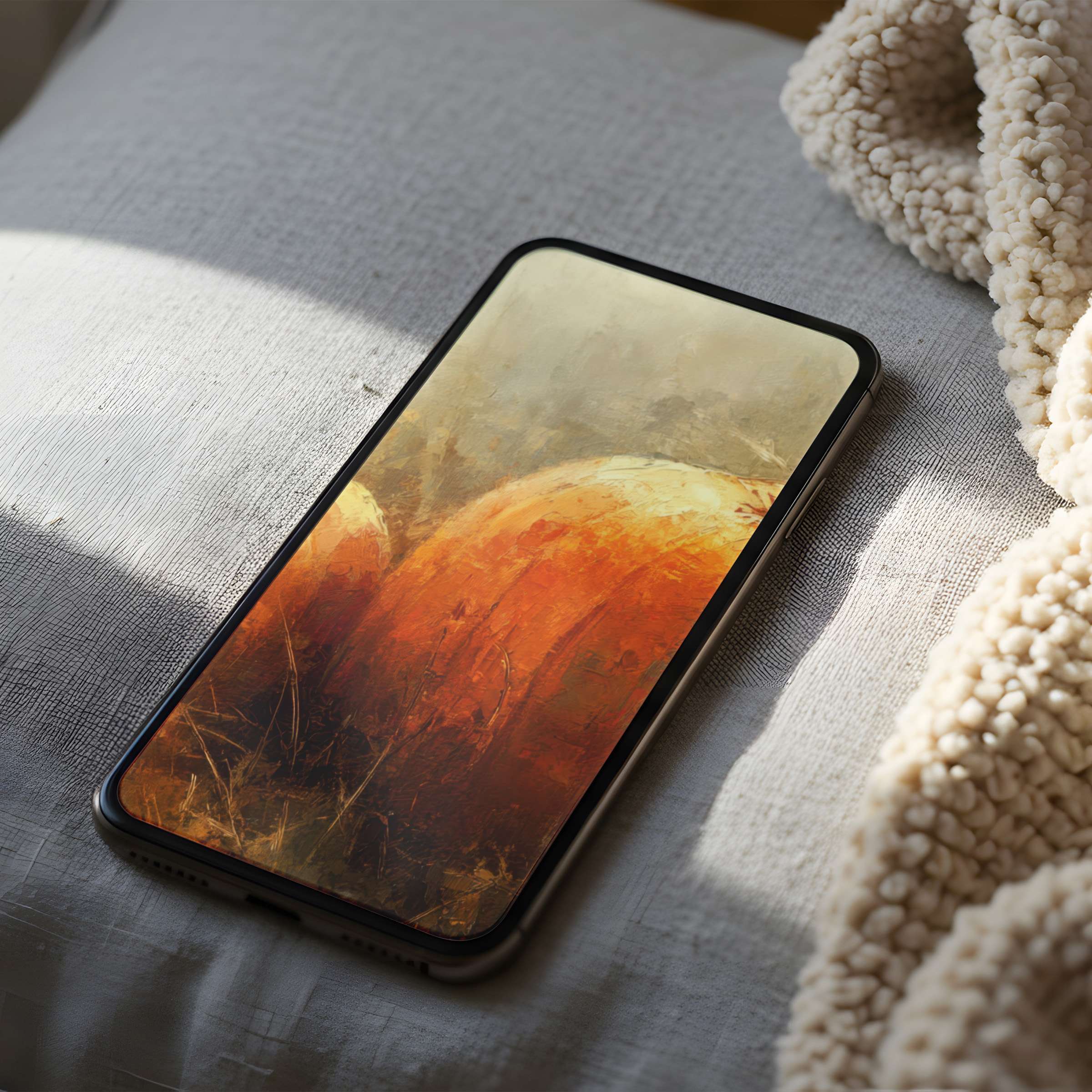 Warm abstract art phone wallpaper with rich autumn tones enhances your iPhone or android ambiance with calm elegance and style