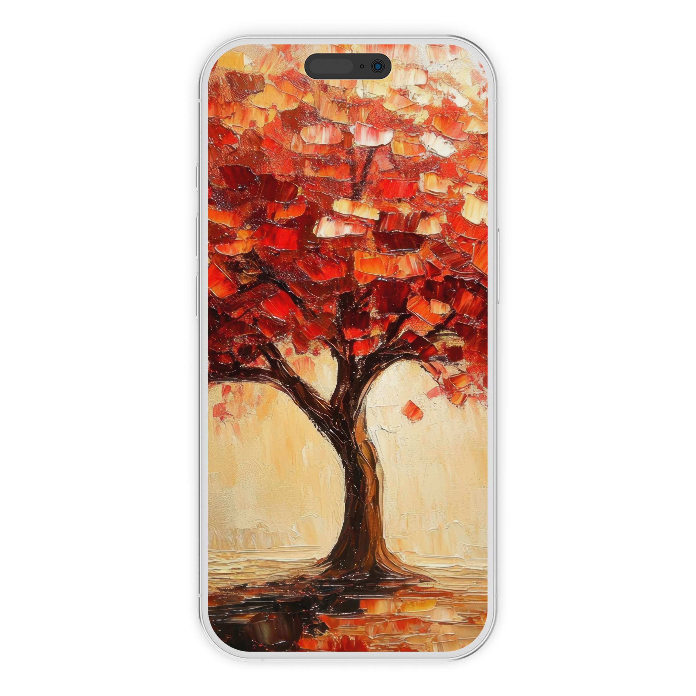 Elegant fall iPhone wallpaper with a vibrant tree painting offers a calming digital download for phone background, perfect for both iPhone and Android