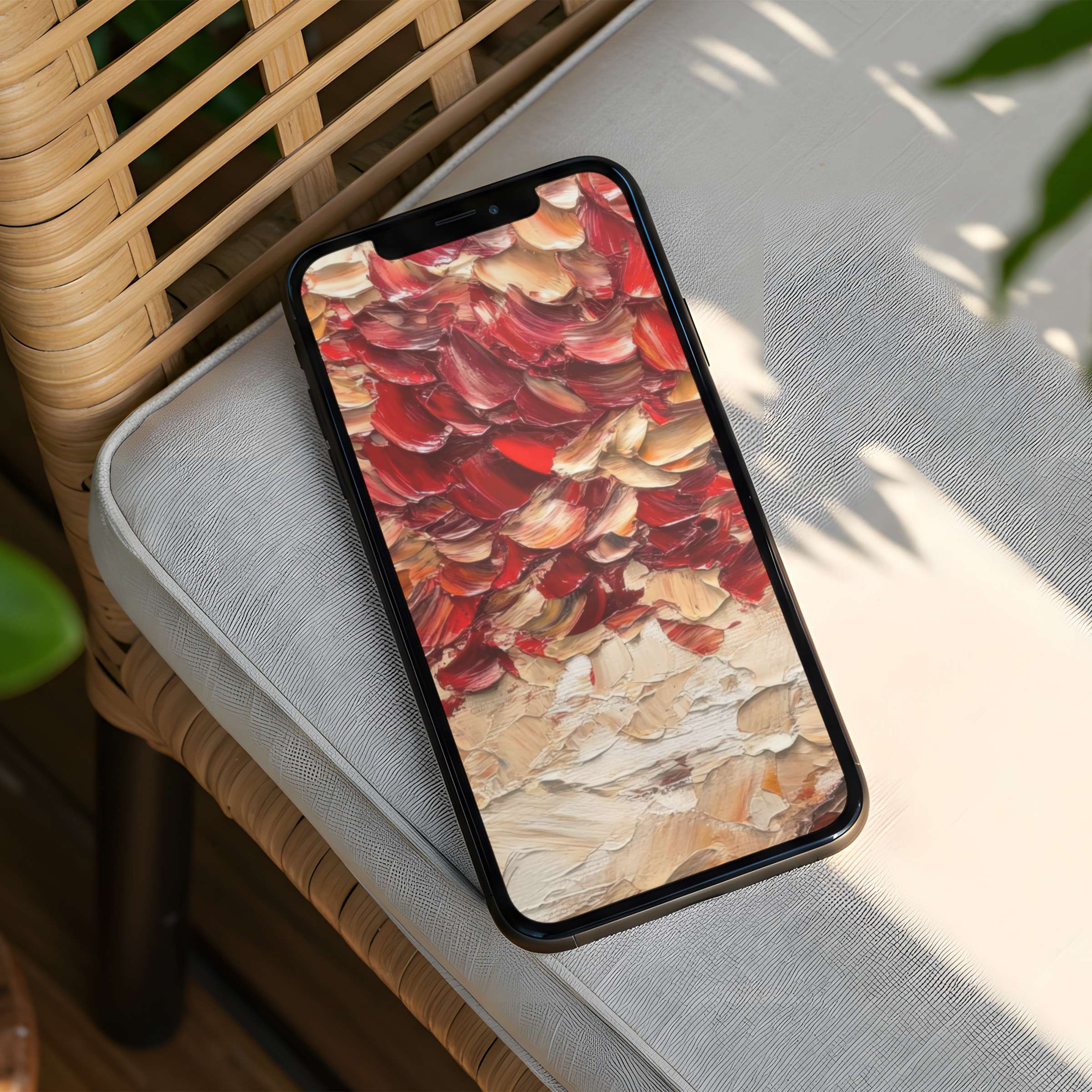 Elegant textured red and beige abstract iPhone background for instant download on any phone inspiring calm and mindfulness