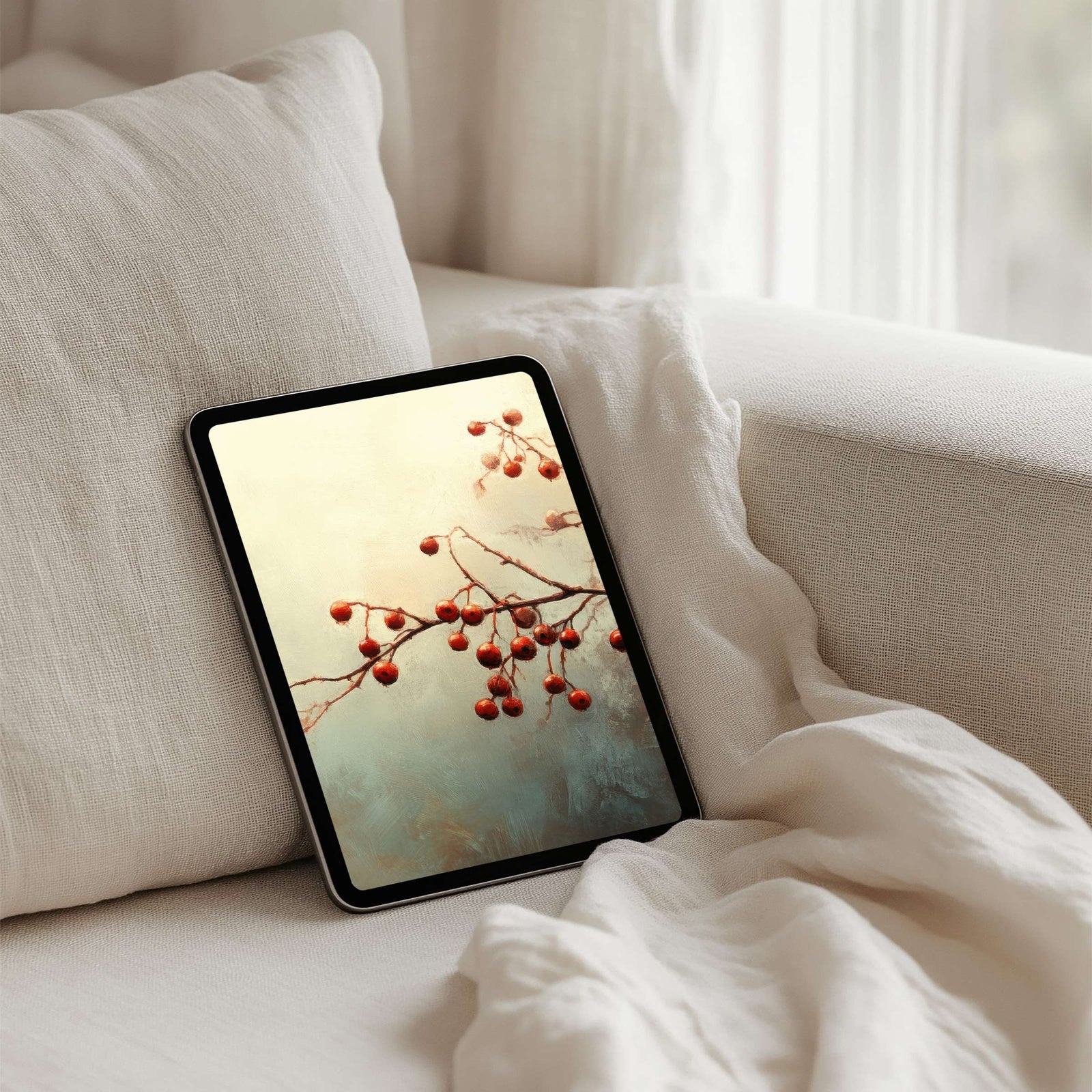 Fall iPad Wallpaper Impressionist Branch Autumn Berries Scene