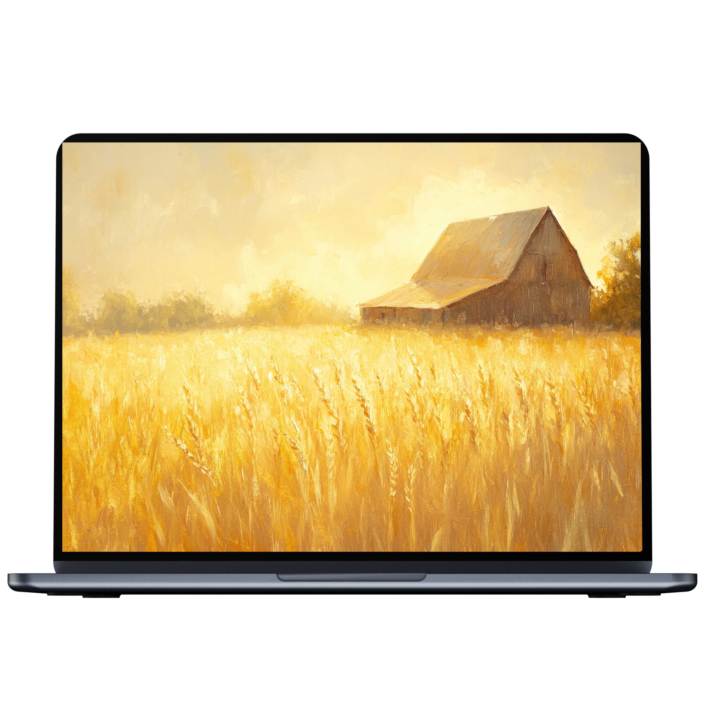Farmhouse desktop wallpaper in soft yellows exudes calm and elegance for PC, Laptop, and Mac digital download enhancing mindfulness