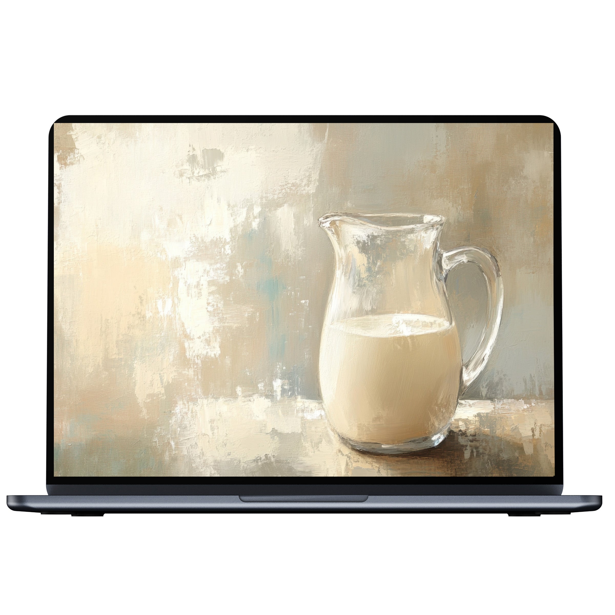 Farmhouse desktop wallpaper showcasing a serene glass pitcher on textured canvas with warm hues digital download for PC and laptop